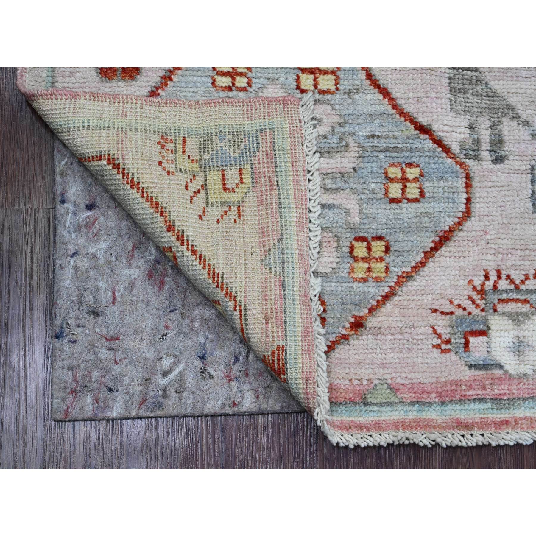 4'x6'2" Crepe Pink, Anatolian Village Inspired with Bird Figurines and Medallions Design, High Mountain Wool, Hand Knotted, Natural Dyes, Oriental Rug Sh20534