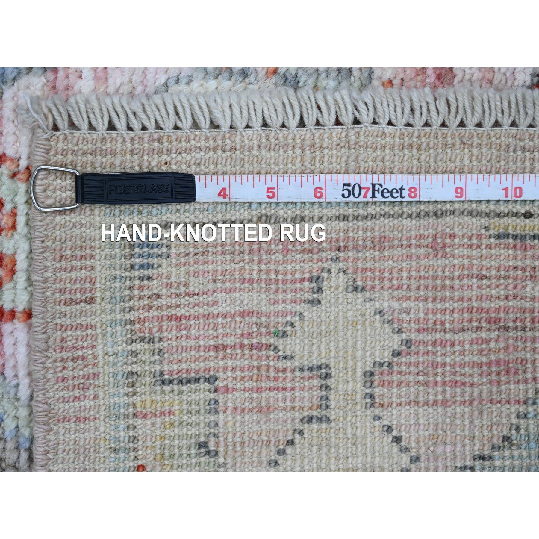 4'x6'2" Crepe Pink, Anatolian Village Inspired with Bird Figurines and Medallions Design, High Mountain Wool, Hand Knotted, Natural Dyes, Oriental Rug Sh20534