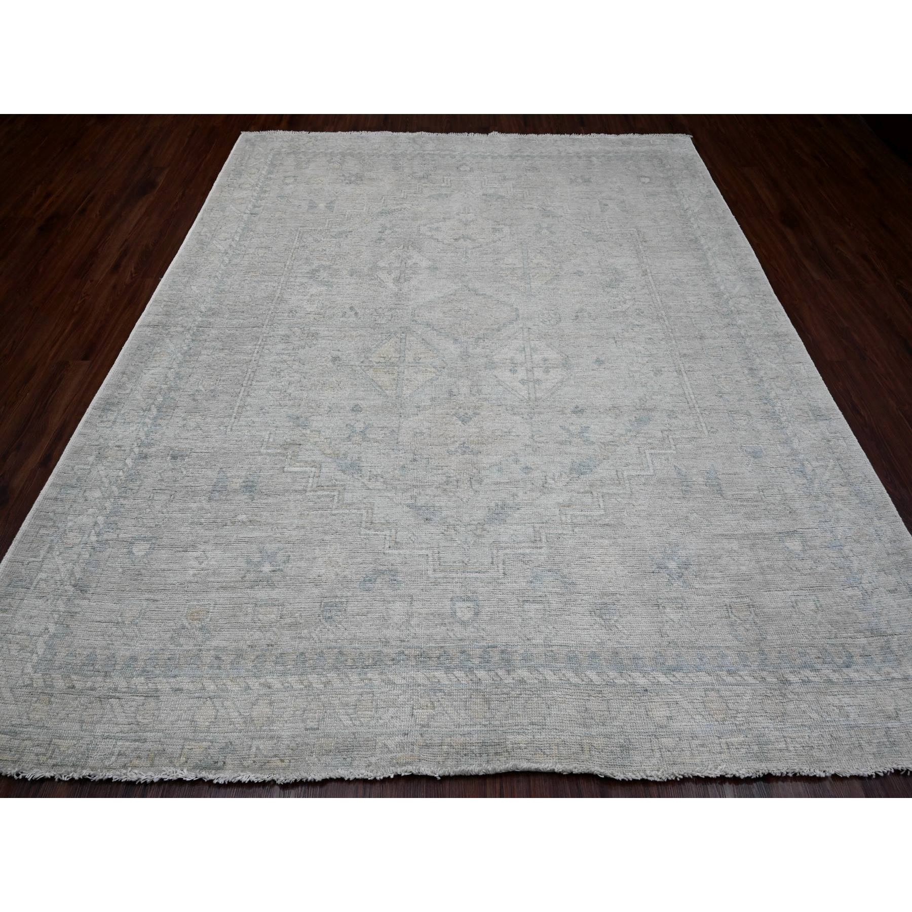 8'x9'8" Cloud Gray, Anatolian Village Inspired Design with Washed Out Colors, Hand Knotted, High Mountain Wool, Oriental Rug Sh20539
