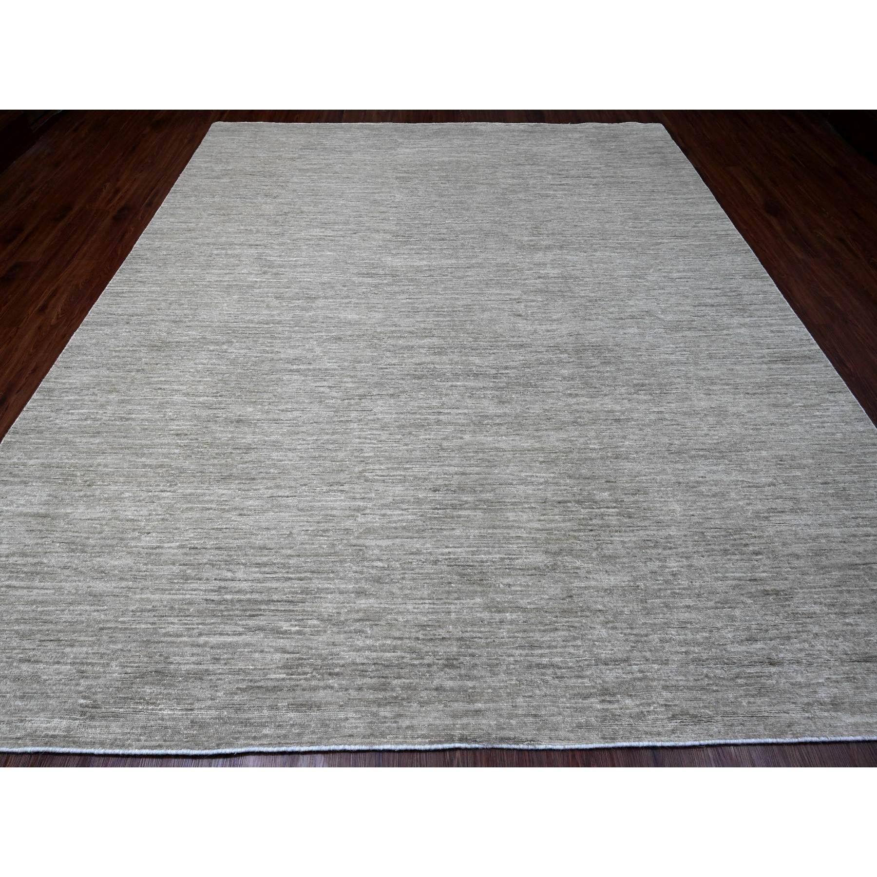 9'6"x11'3" Spanish Gray, Hand Spun Ghazni Wool, Plain Solid Pattern, Hand Knotted, Lush and Plush, Oriental Rug Sh20543