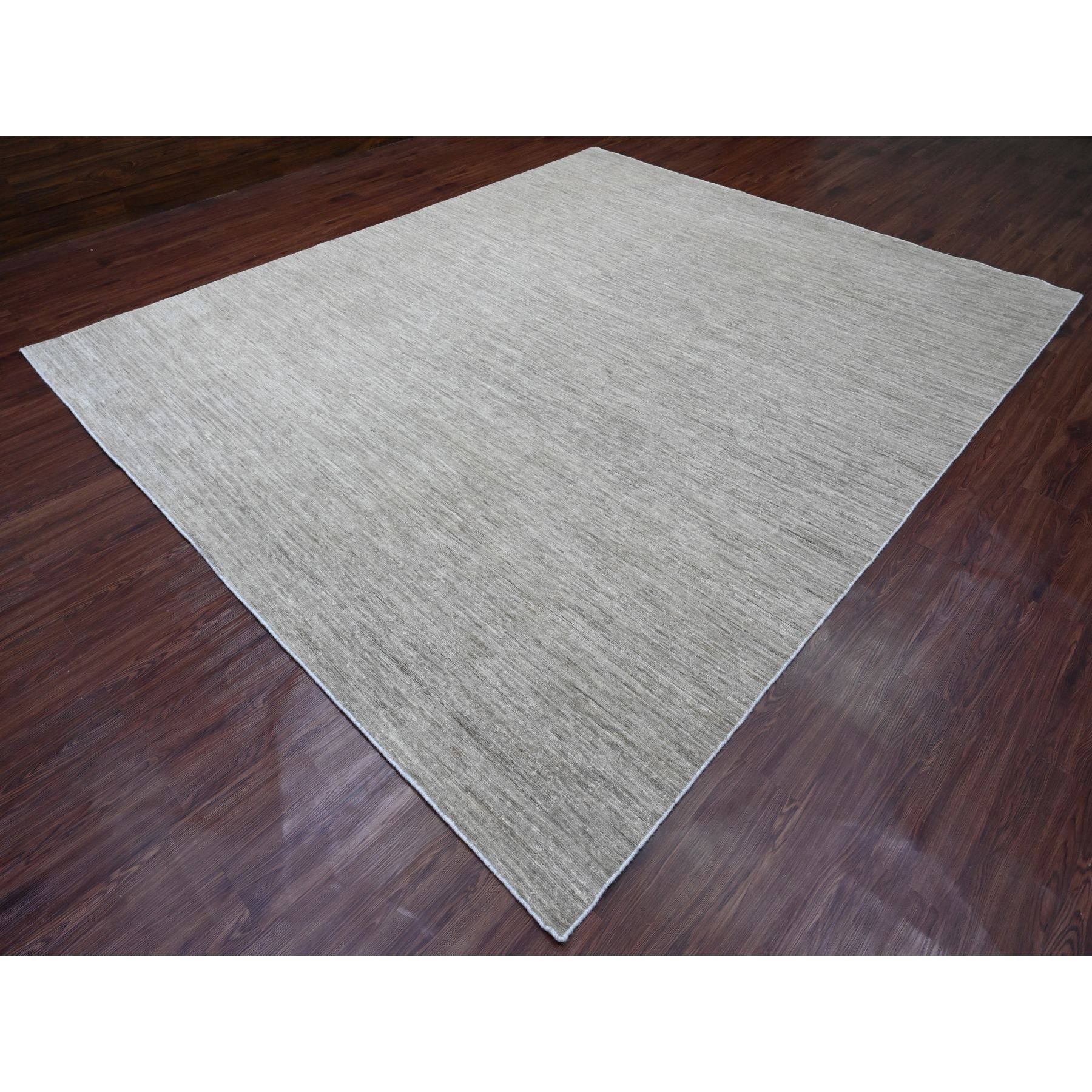 9'6"x11'3" Spanish Gray, Hand Spun Ghazni Wool, Plain Solid Pattern, Hand Knotted, Lush and Plush, Oriental Rug Sh20543