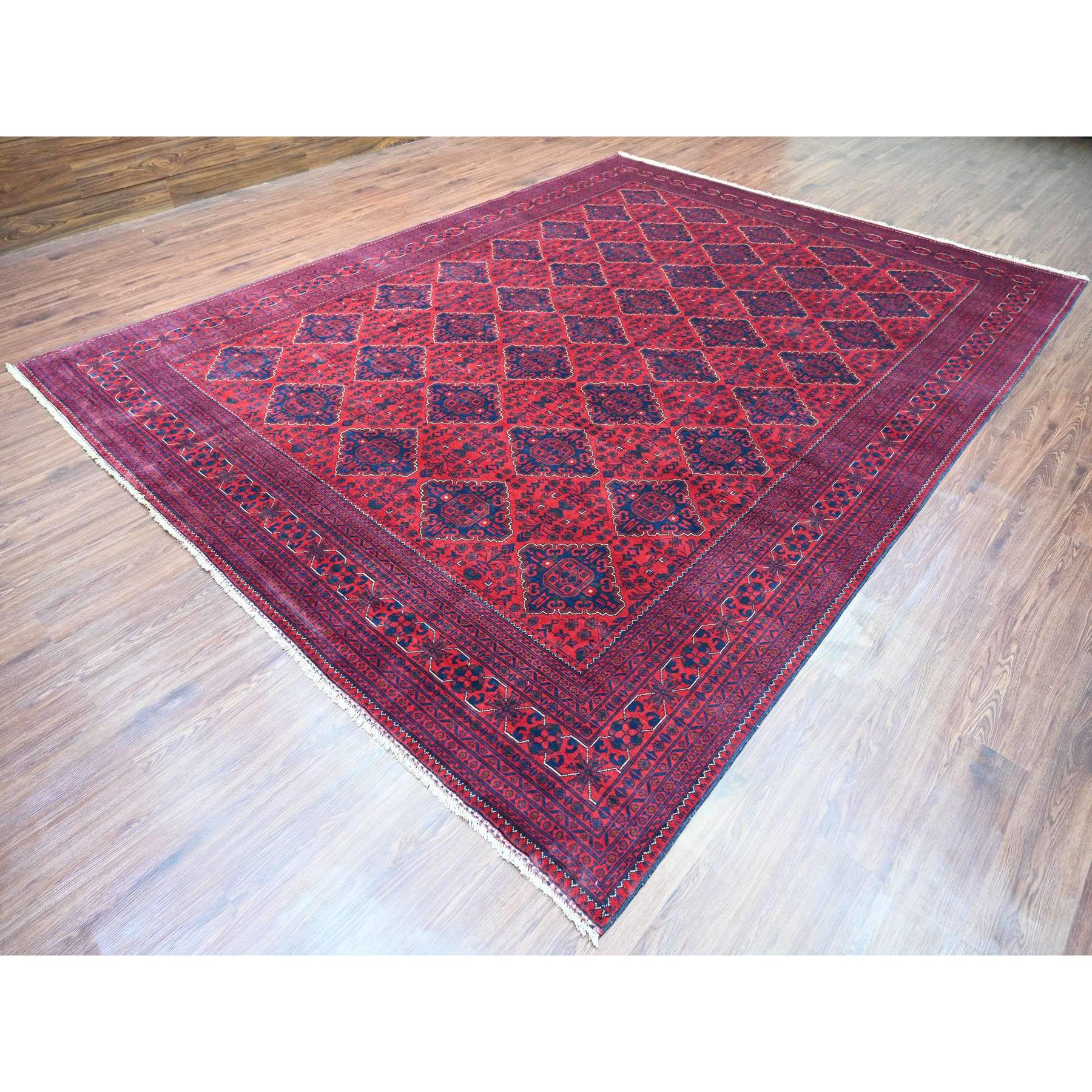 9'9"x12'9" Deep and Saturated Red, Afghan Khamyab with Geometric Design, Veggie Dyes, 100% Wool, Hand Knotted, Oriental Rug Sh20544