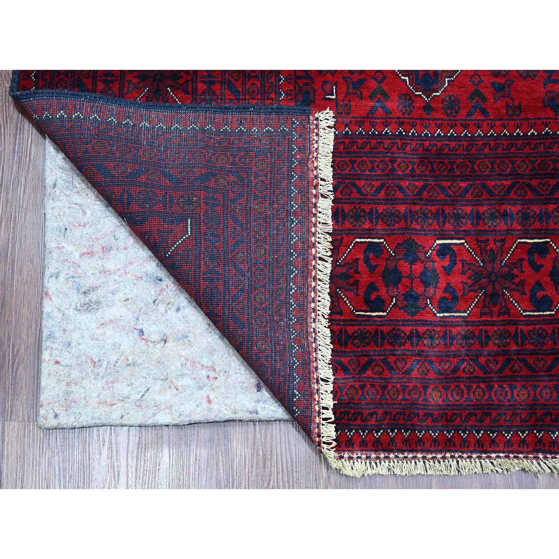 9'9"x12'9" Deep and Saturated Red, Afghan Khamyab with Geometric Design, Veggie Dyes, 100% Wool, Hand Knotted, Oriental Rug Sh20544