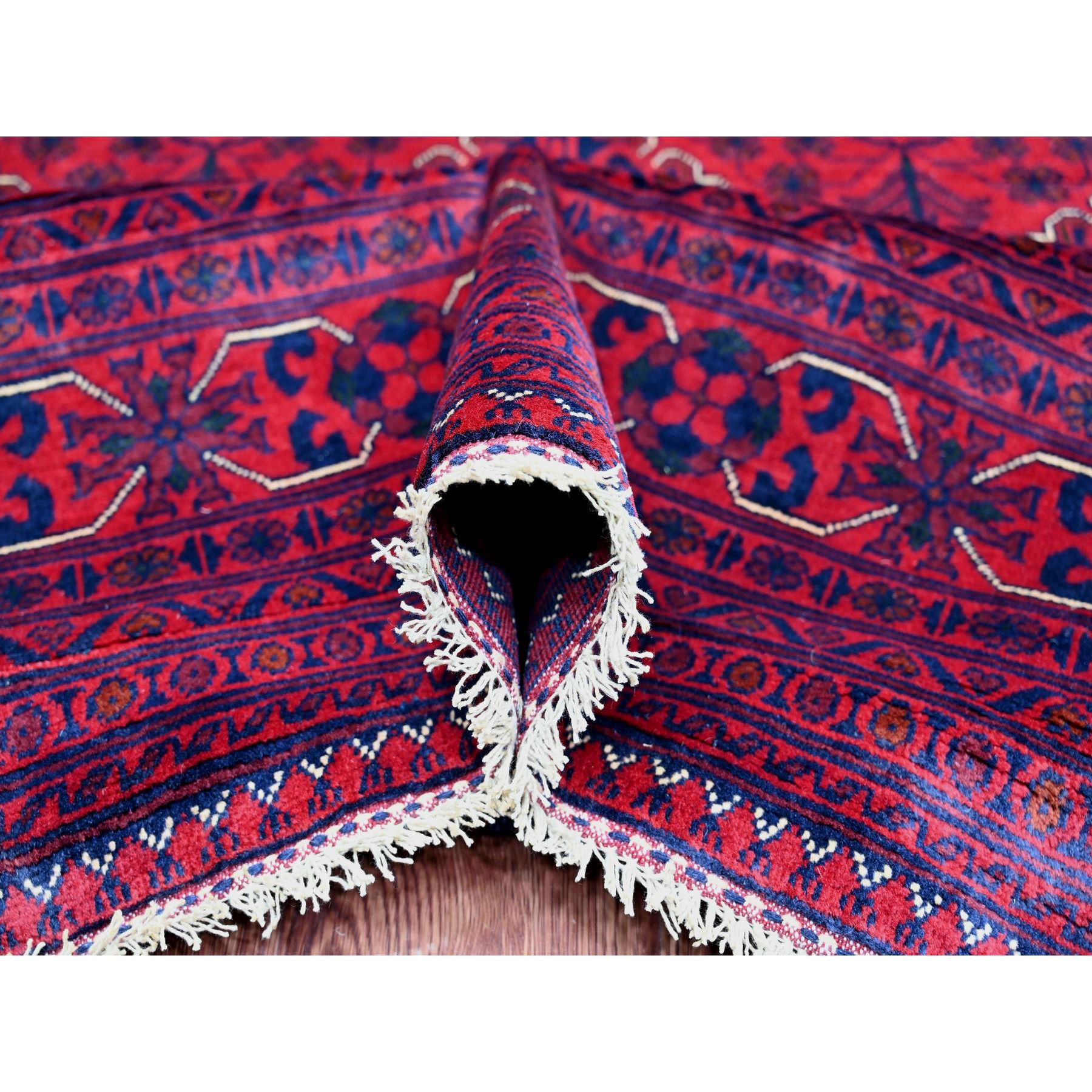 9'9"x12'9" Deep and Saturated Red, Afghan Khamyab with Geometric Design, Veggie Dyes, 100% Wool, Hand Knotted, Oriental Rug Sh20544