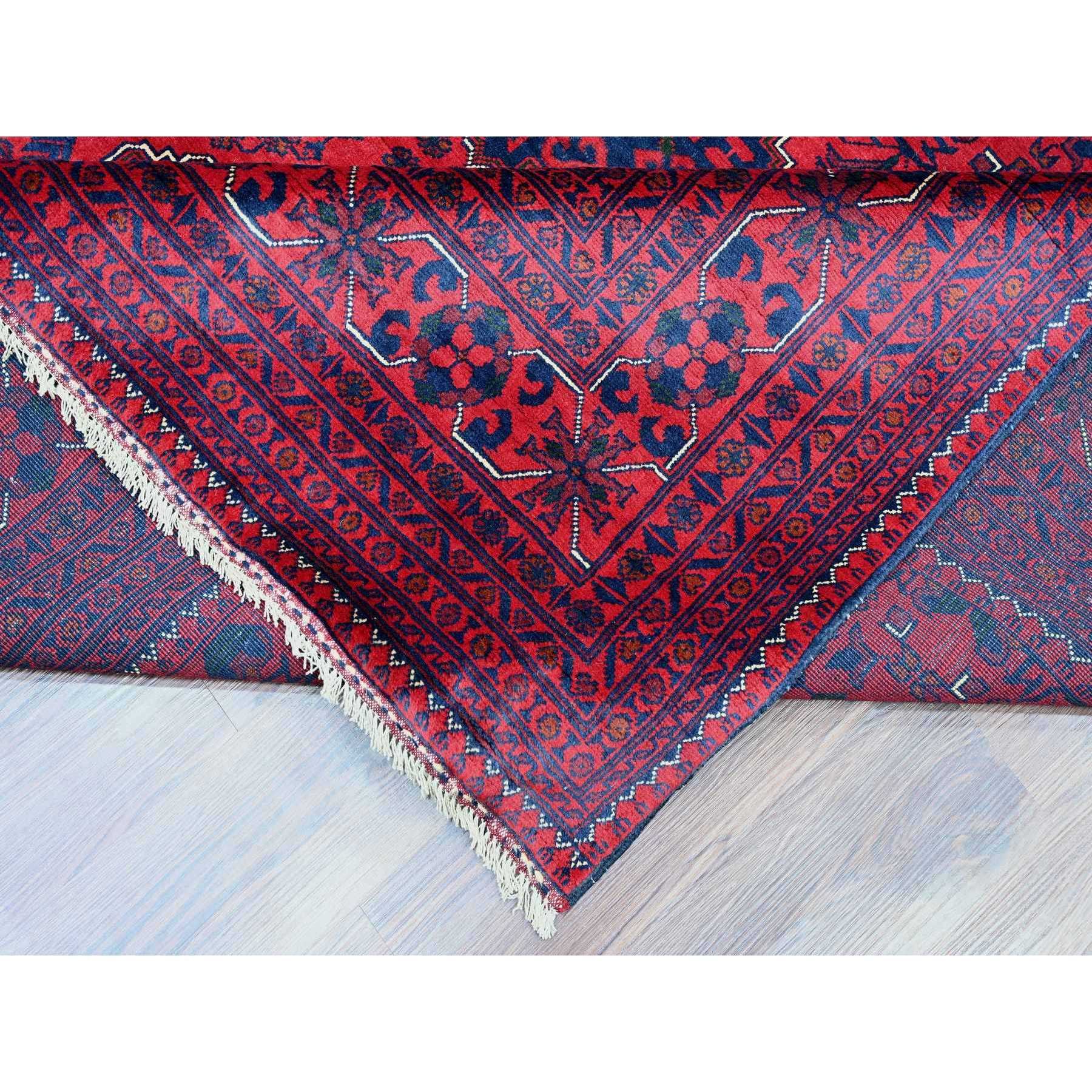 9'9"x12'9" Deep and Saturated Red, Afghan Khamyab with Geometric Design, Veggie Dyes, 100% Wool, Hand Knotted, Oriental Rug Sh20544