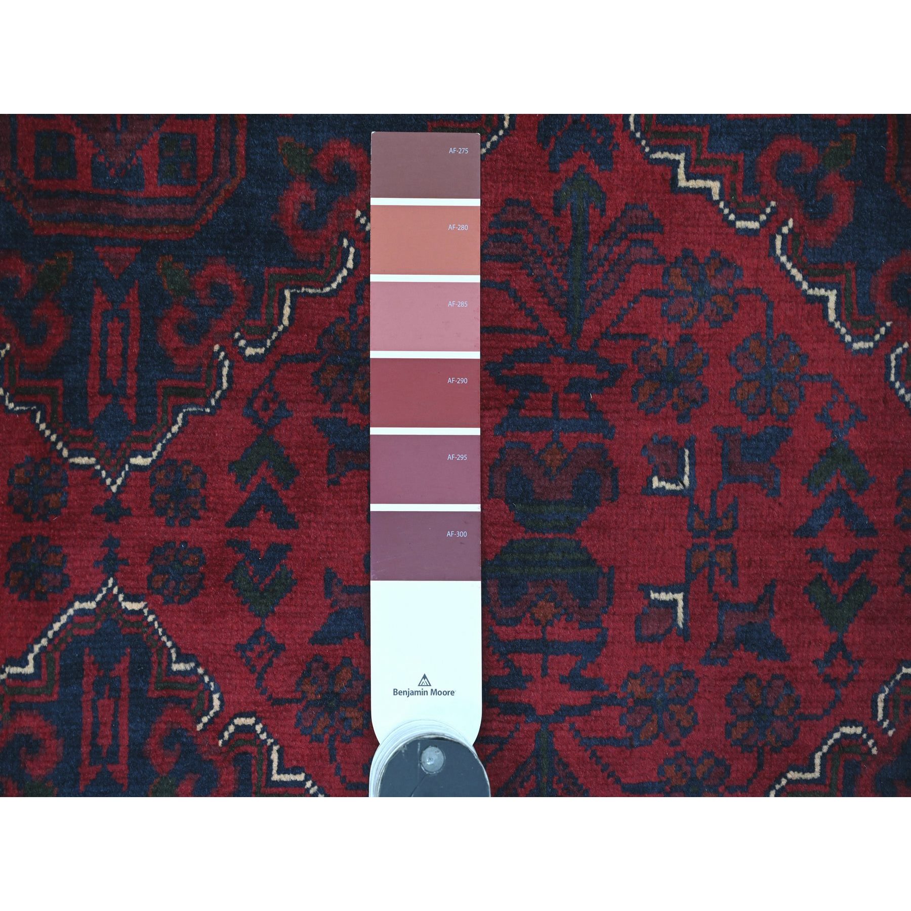 9'9"x12'9" Deep and Saturated Red, Afghan Khamyab with Geometric Design, Veggie Dyes, 100% Wool, Hand Knotted, Oriental Rug Sh20544