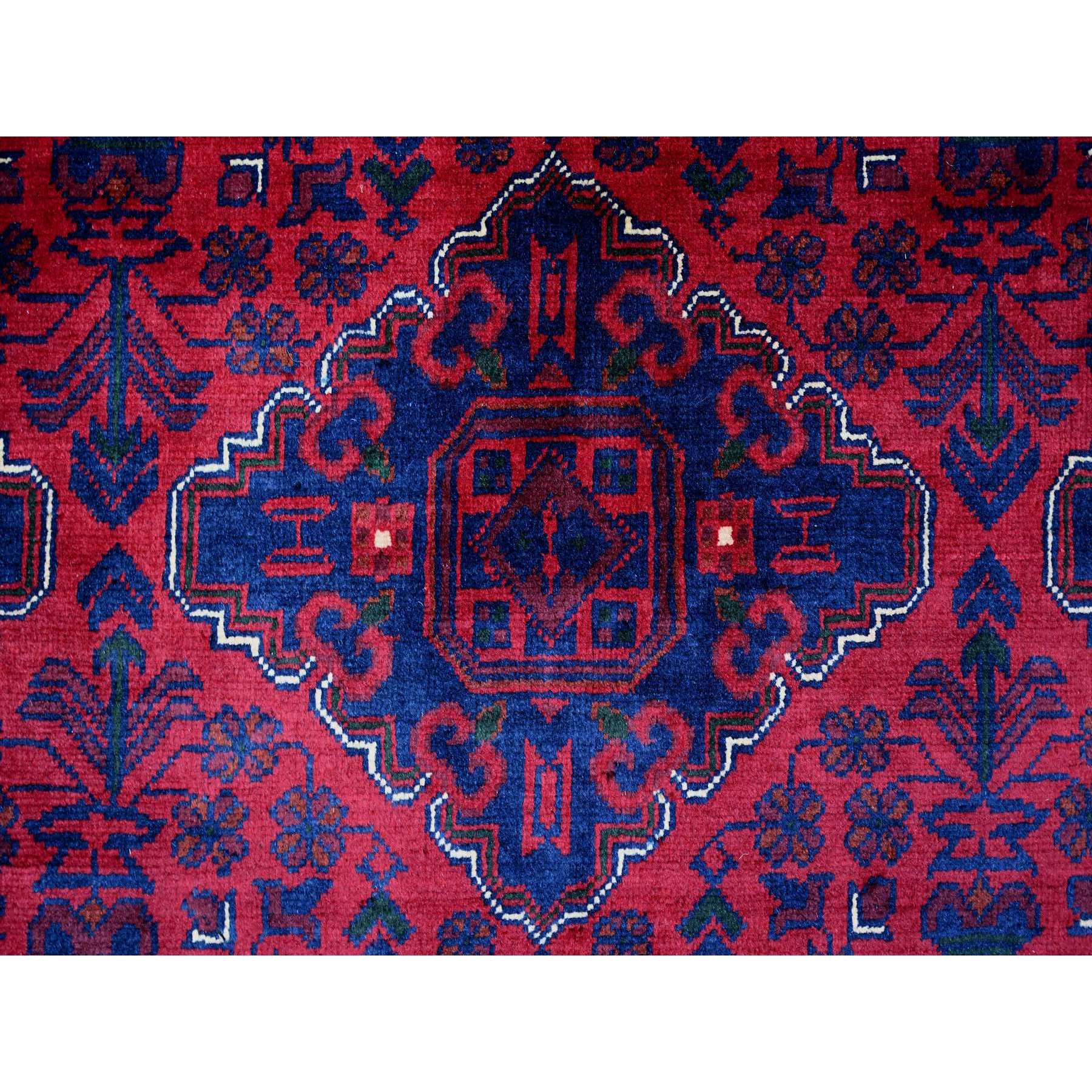 9'9"x12'9" Deep and Saturated Red, Afghan Khamyab with Geometric Design, Veggie Dyes, 100% Wool, Hand Knotted, Oriental Rug Sh20544
