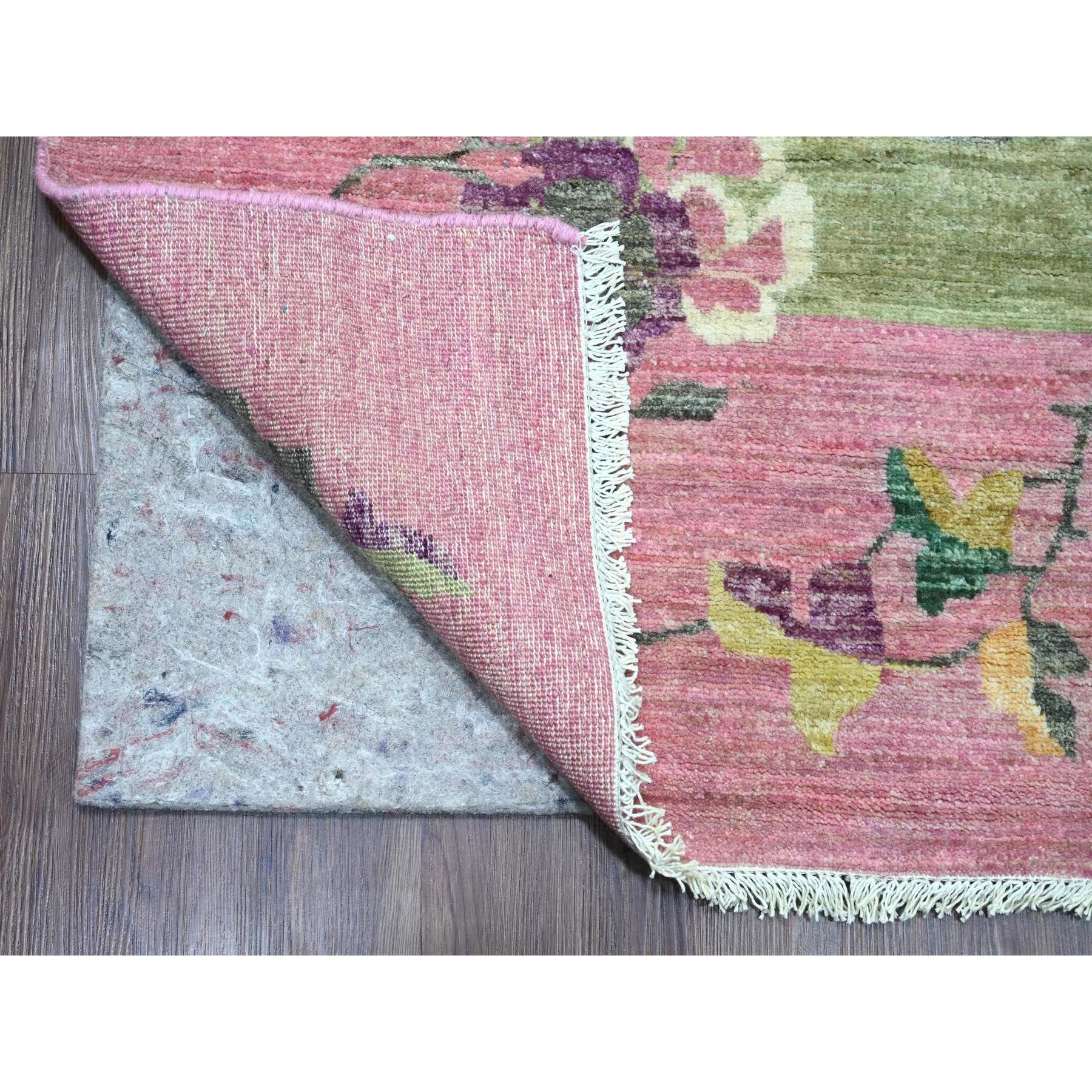 9'x12'3" Swamp Green, Chinese Art Deco Inspired Peshawar, Hand Knotted, Vegetable Dyes, Pure Wool, Oriental Rug Sh20545