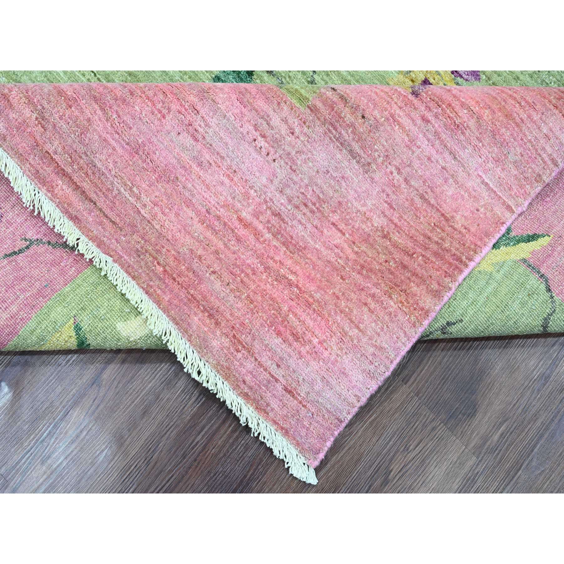 9'x12'3" Swamp Green, Chinese Art Deco Inspired Peshawar, Hand Knotted, Vegetable Dyes, Pure Wool, Oriental Rug Sh20545