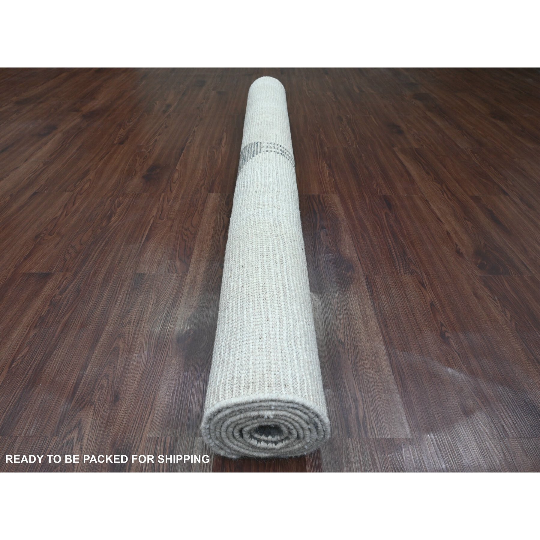 6'1"x9'1" Pearl White, Moroccan Weave with Geometric Pattern, Informal Look, Tone on Tone, Hand Knotted, Textured Pile, Soft Wool, Oriental Rug Sh20547