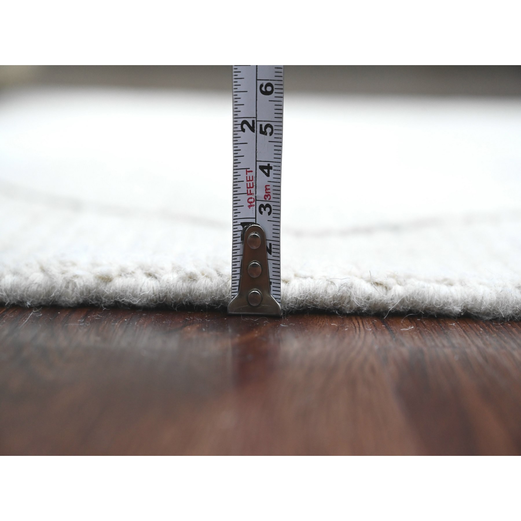 3'2"x15'4" Pearl White, Moroccan Weave with Serrated Pattern, Tone on Tone, Hand Knotted, Soft Wool, Textured Pile, XL Runner, Oriental Rug Sh20551
