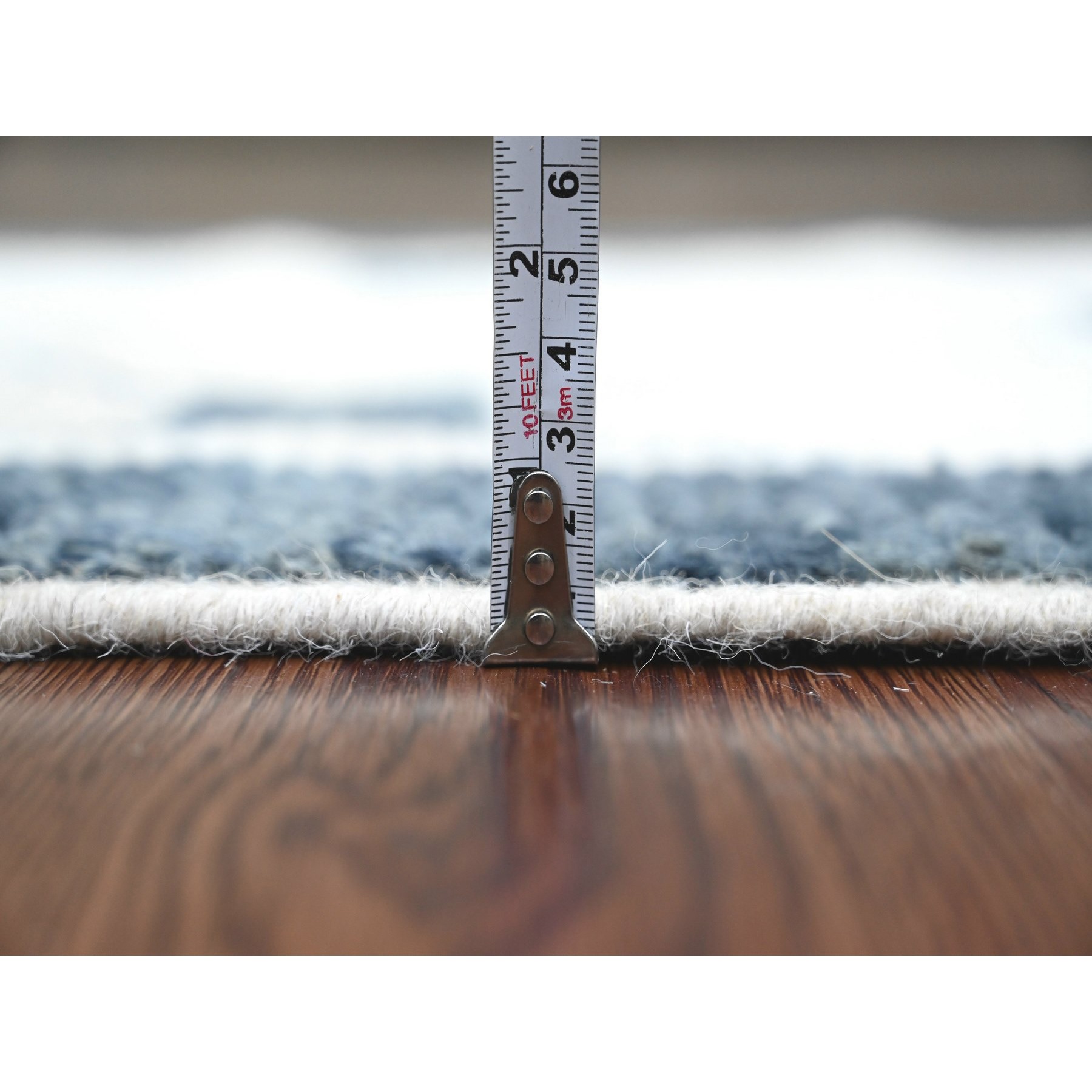 2'6"x10'4" Daisy White, Moroccan Weave with Geometric Pattern, Hand Knotted, Tone on Tone, Soft Wool, Textured Pile, Runner, Oriental Rug Sh20552