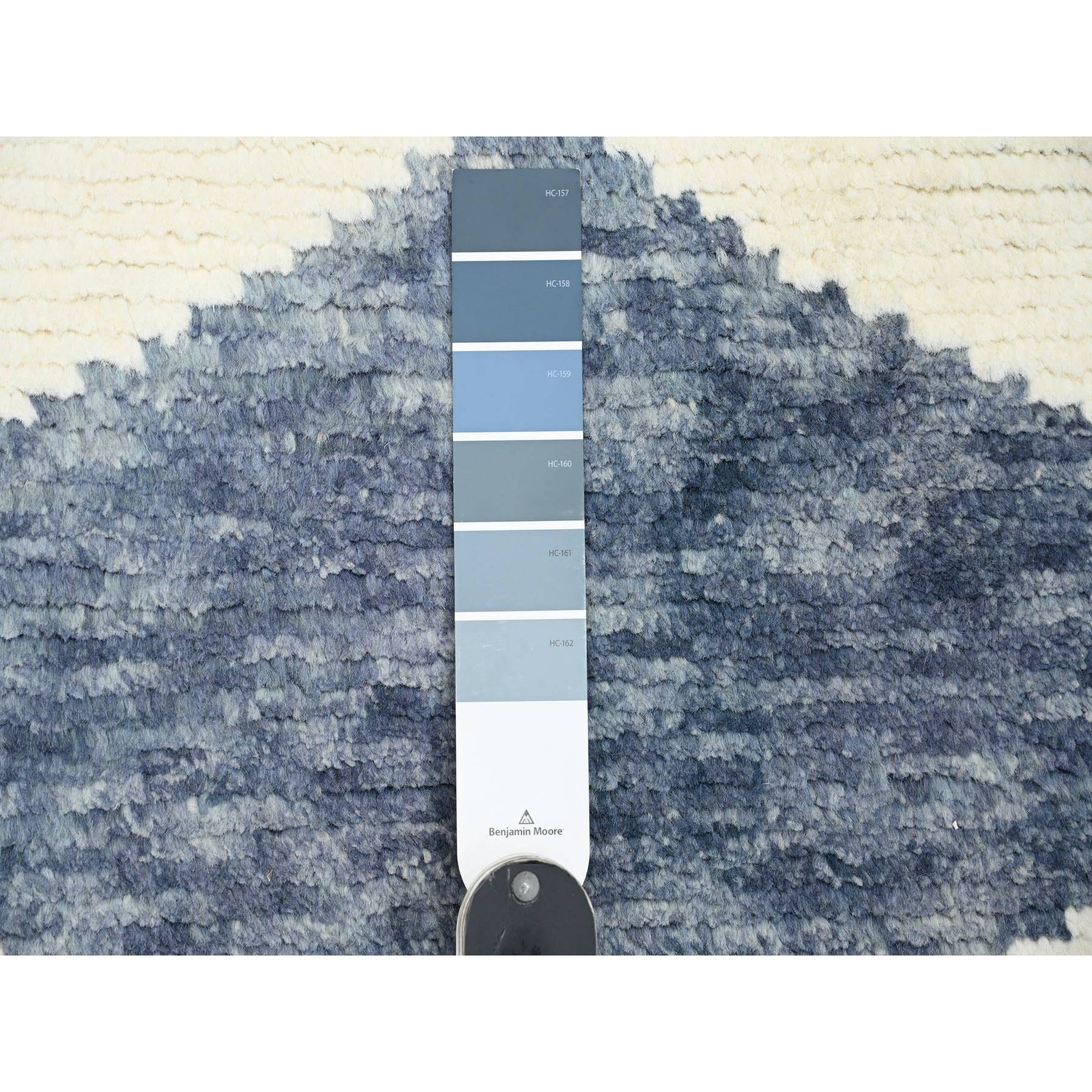 2'9"x10'3" Aegean Blue, Moroccan Weave with Geometric Design, Hand Knotted, Soft Wool, Tone on Tone, Textured Pile, Runner, Oriental Rug Sh20553