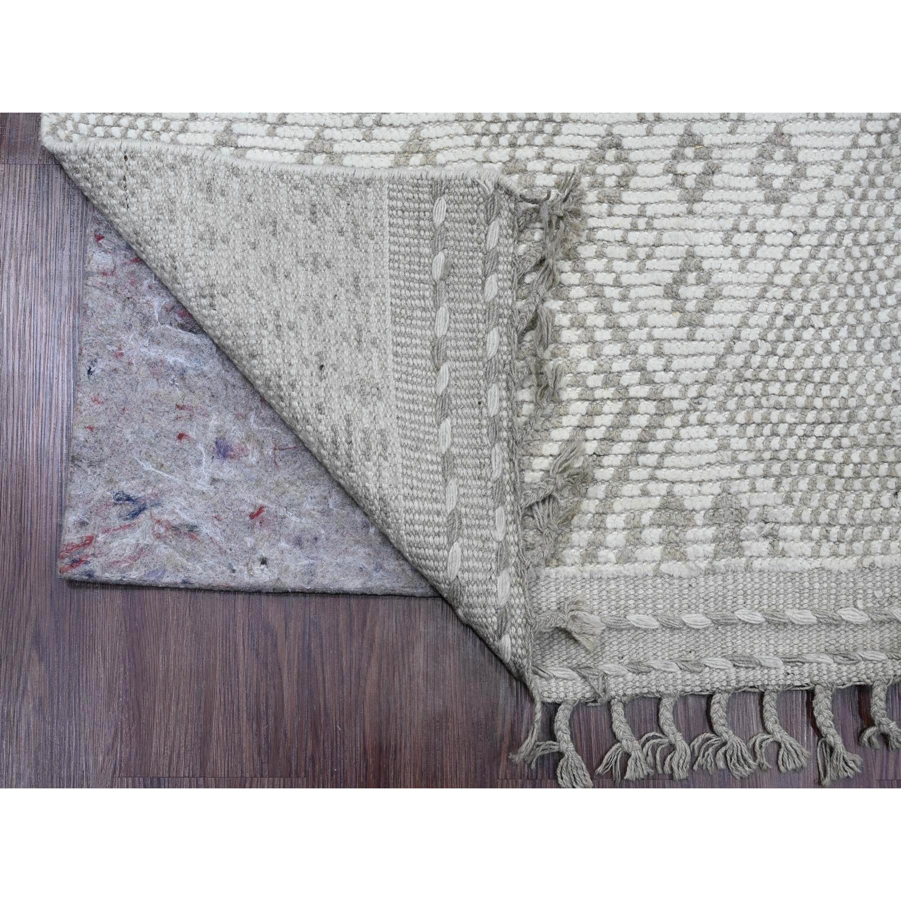 2'5"x14'3" Chiffon White, Moroccan Weave with Geometric Design, Tone on Tone, Hand Knotted, Soft Wool, Textured Pile, Runner, Oriental Rug Sh20554