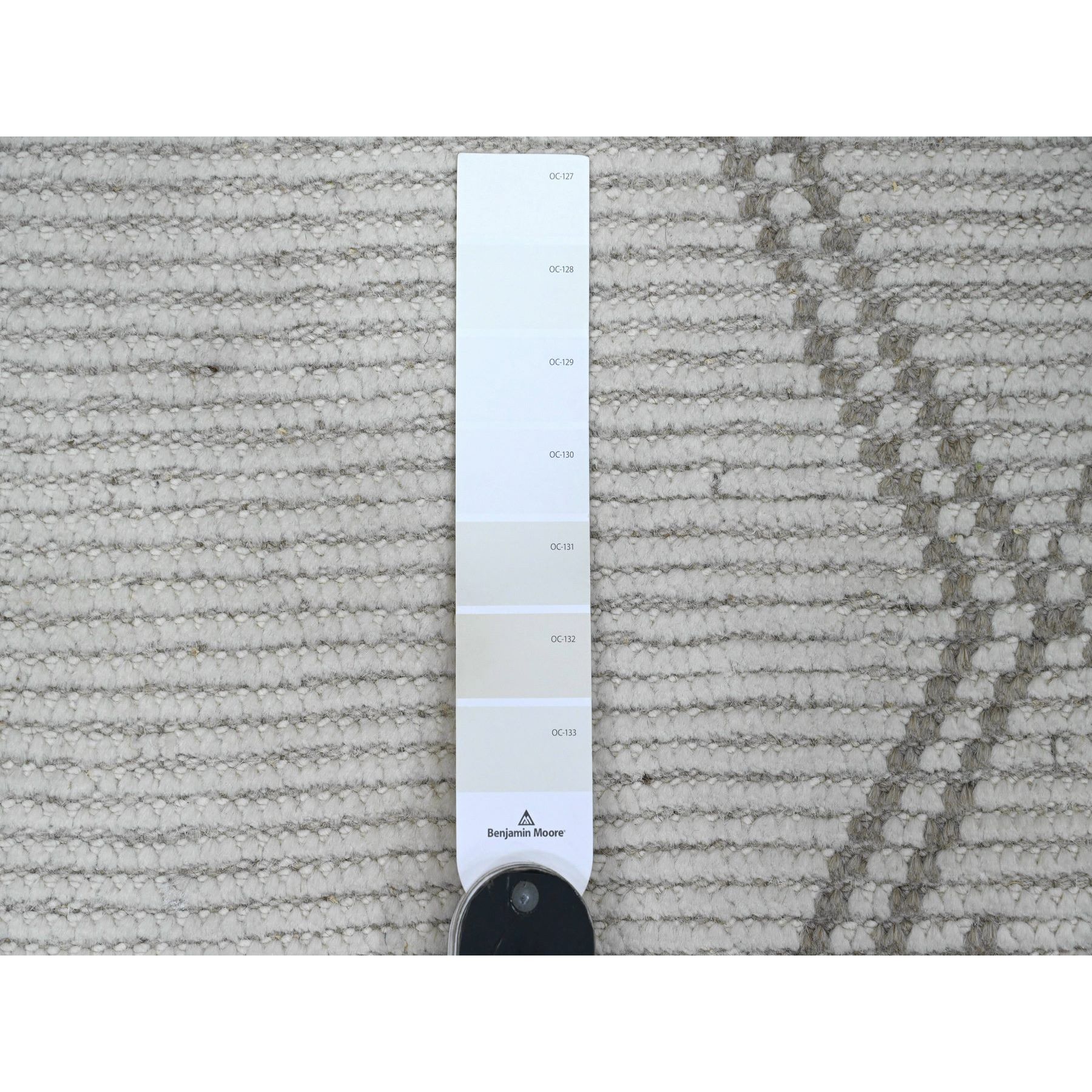 2'5"x14'3" Chiffon White, Moroccan Weave with Geometric Design, Tone on Tone, Hand Knotted, Soft Wool, Textured Pile, Runner, Oriental Rug Sh20554