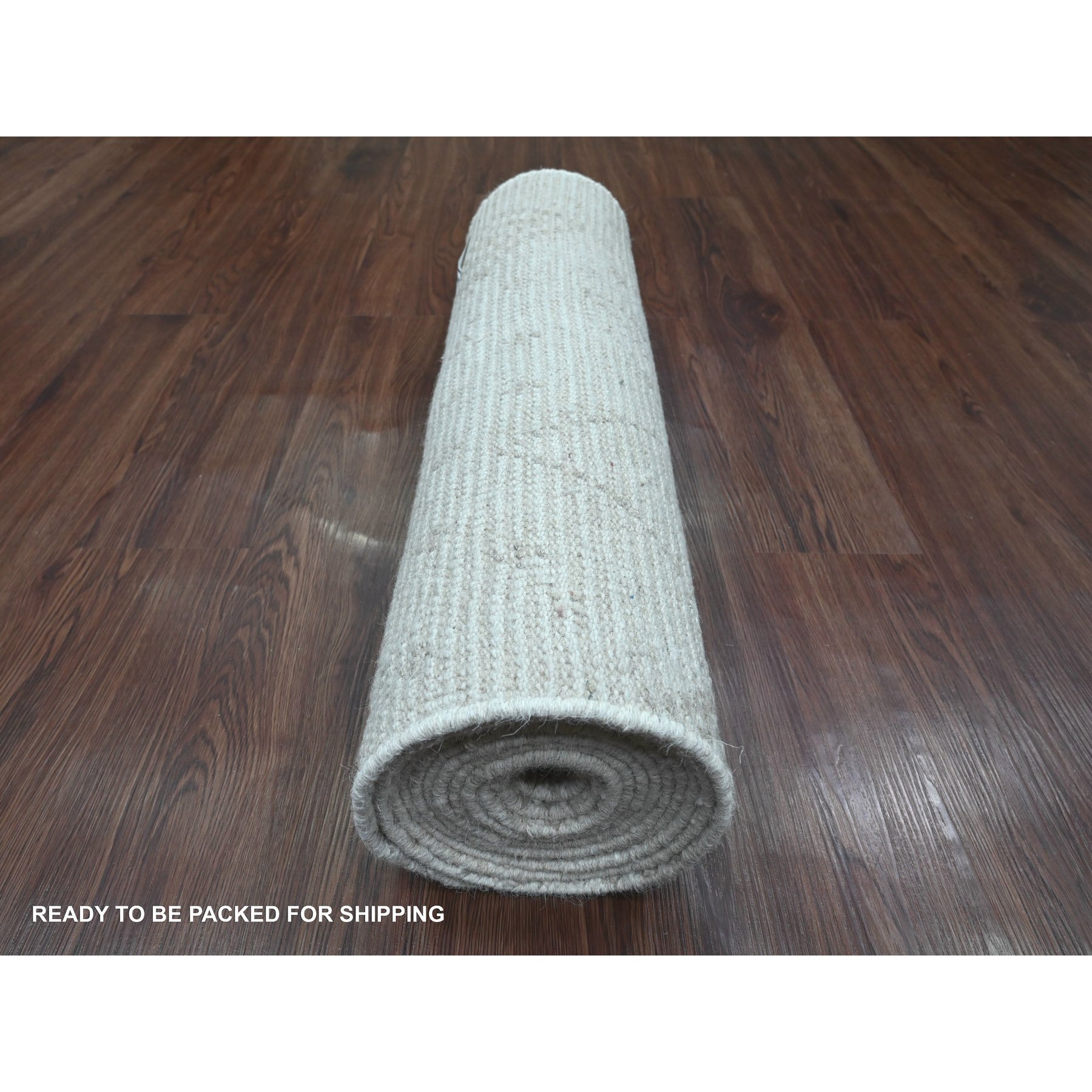2'5"x14'3" Chiffon White, Moroccan Weave with Geometric Design, Tone on Tone, Hand Knotted, Soft Wool, Textured Pile, Runner, Oriental Rug Sh20554