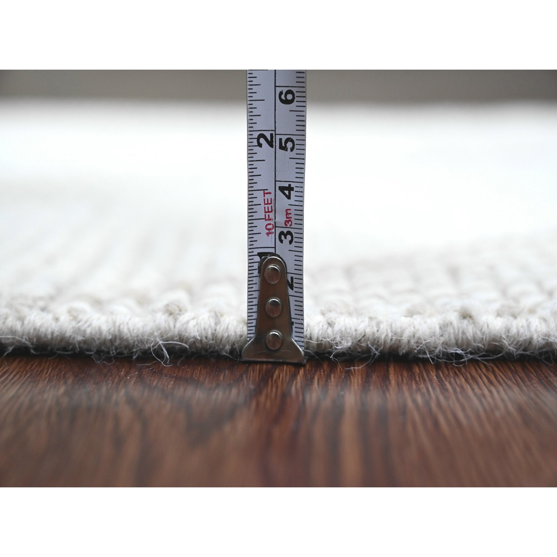 2'5"x14'3" Chiffon White, Moroccan Weave with Geometric Design, Tone on Tone, Hand Knotted, Soft Wool, Textured Pile, Runner, Oriental Rug Sh20554