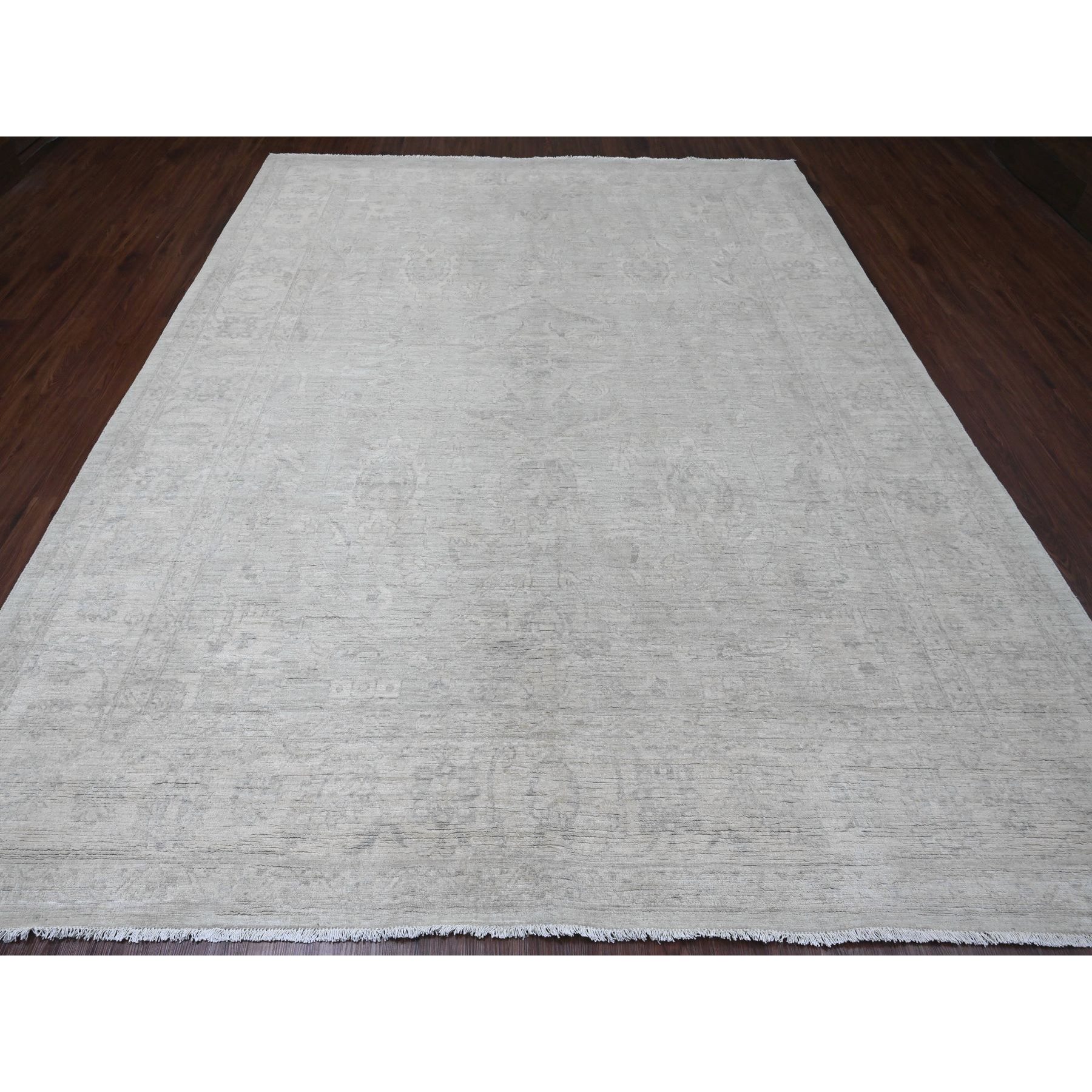 9'x11'3" Stone Gray, Washed Out Peshawar with Faded Out Leaf Design, Natural Dyes, 100% Wool, Hand Knotted, Oriental Rug Sh20555