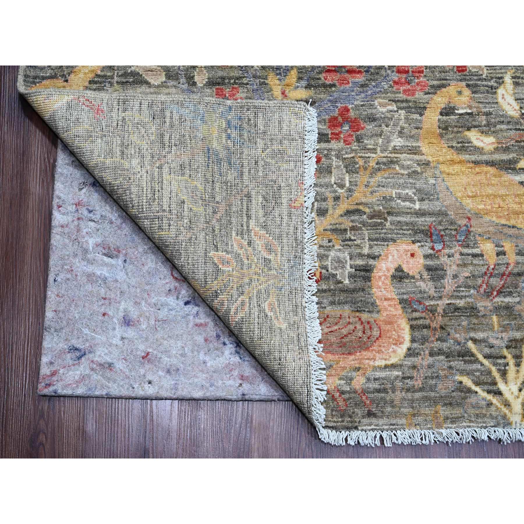 12'x15'5" Sonic Gray, Afghan Peshawar with Birds of Paradise Design, Hand Knotted, Soft and Velvety Wool, Natural Dyes, Oversized, Oriental Rug Sh20557