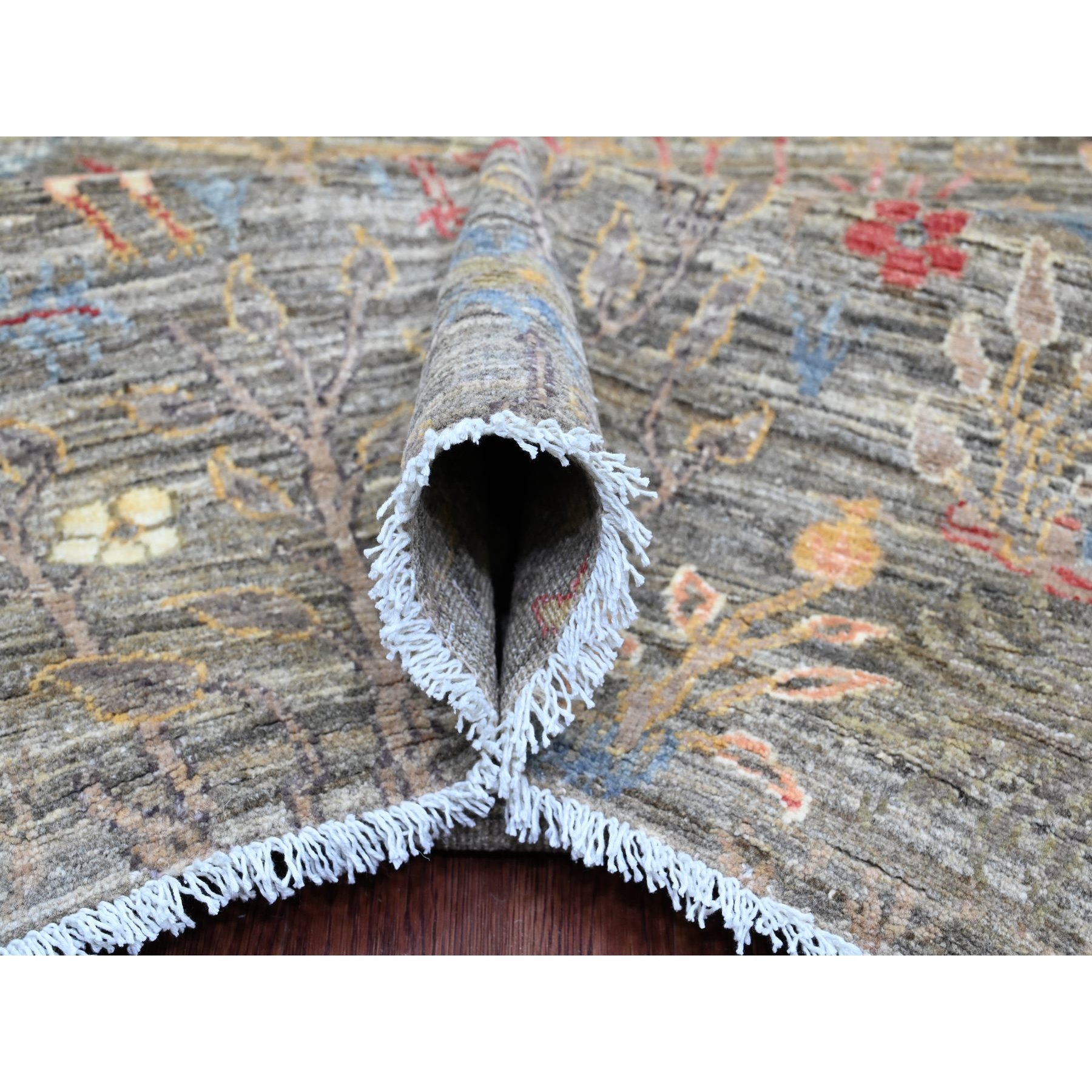 12'x15'5" Sonic Gray, Afghan Peshawar with Birds of Paradise Design, Hand Knotted, Soft and Velvety Wool, Natural Dyes, Oversized, Oriental Rug Sh20557