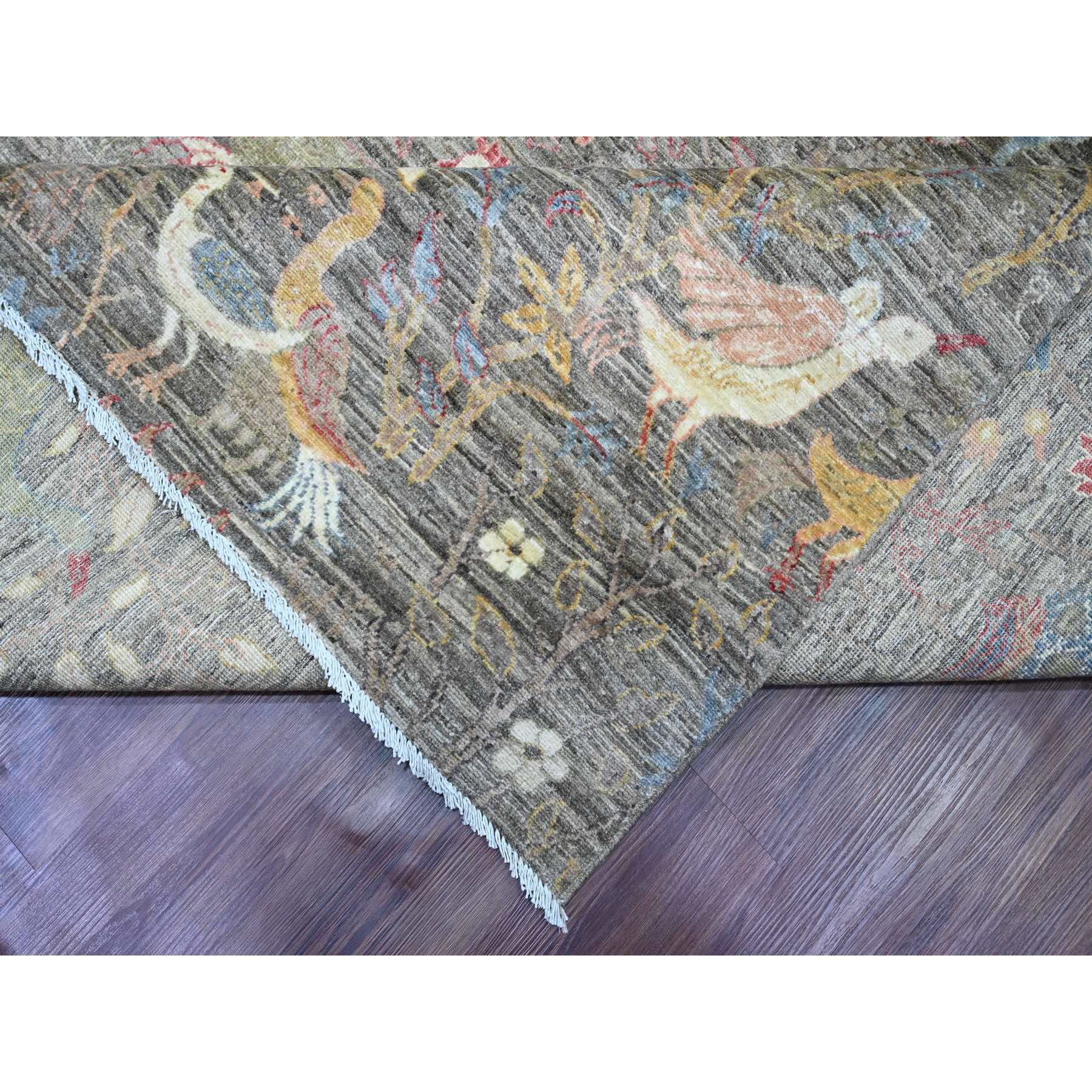 12'x15'5" Sonic Gray, Afghan Peshawar with Birds of Paradise Design, Hand Knotted, Soft and Velvety Wool, Natural Dyes, Oversized, Oriental Rug Sh20557