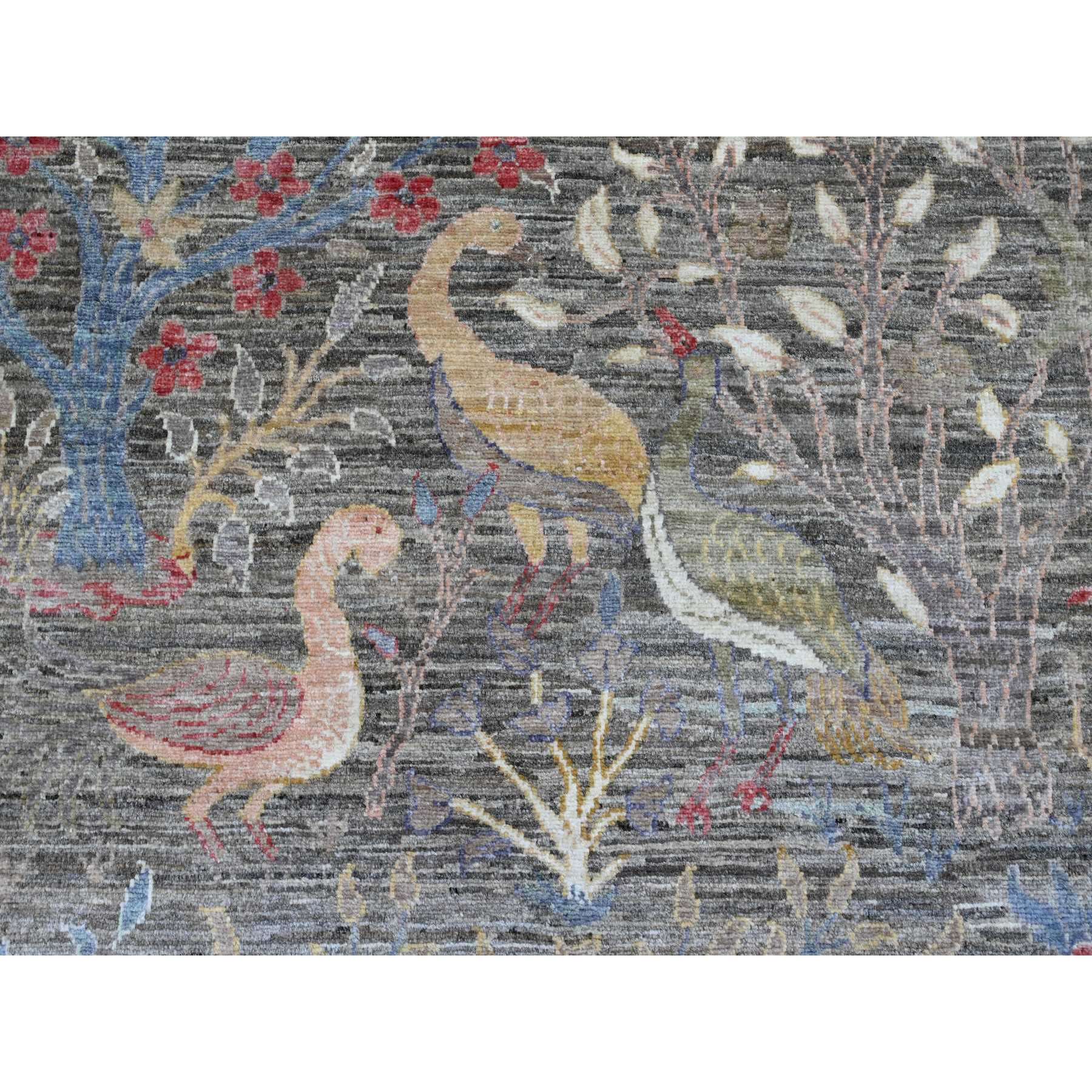 12'x15'5" Sonic Gray, Afghan Peshawar with Birds of Paradise Design, Hand Knotted, Soft and Velvety Wool, Natural Dyes, Oversized, Oriental Rug Sh20557
