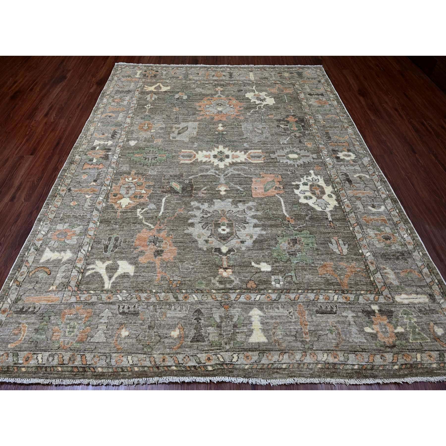 7'7"x9'6" Mocha Brown, Hand Knotted, Afghan Angora Oushak with All Over Leaf Design, Vegetable Dyes, 100% Wool, Oriental Rug Sh20562