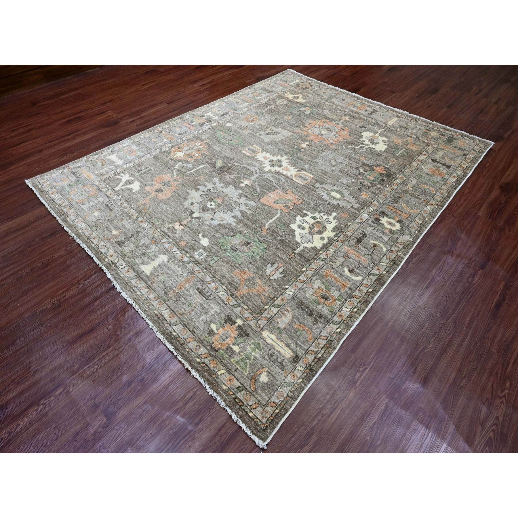 7'7"x9'6" Mocha Brown, Hand Knotted, Afghan Angora Oushak with All Over Leaf Design, Vegetable Dyes, 100% Wool, Oriental Rug Sh20562