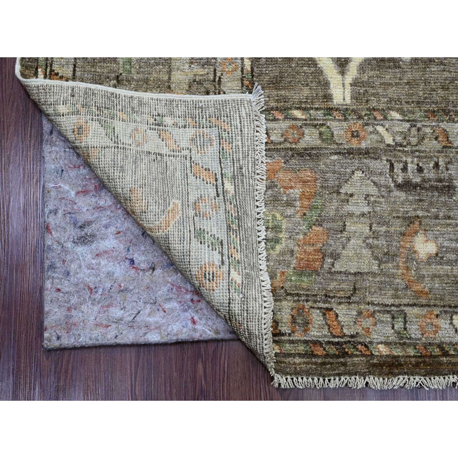 7'7"x9'6" Mocha Brown, Hand Knotted, Afghan Angora Oushak with All Over Leaf Design, Vegetable Dyes, 100% Wool, Oriental Rug Sh20562