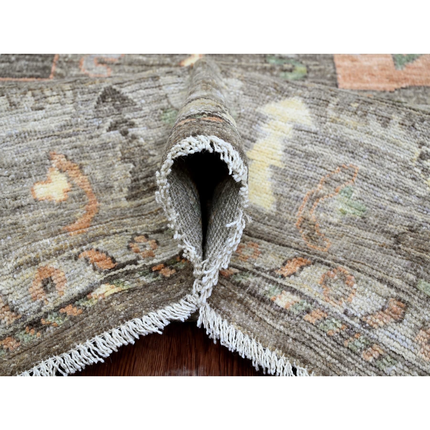 7'7"x9'6" Mocha Brown, Hand Knotted, Afghan Angora Oushak with All Over Leaf Design, Vegetable Dyes, 100% Wool, Oriental Rug Sh20562