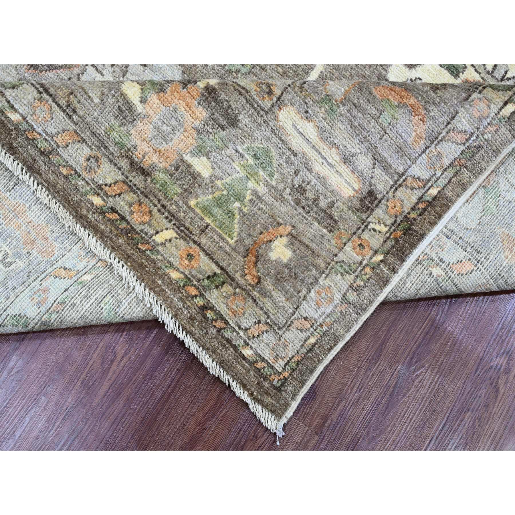 7'7"x9'6" Mocha Brown, Hand Knotted, Afghan Angora Oushak with All Over Leaf Design, Vegetable Dyes, 100% Wool, Oriental Rug Sh20562