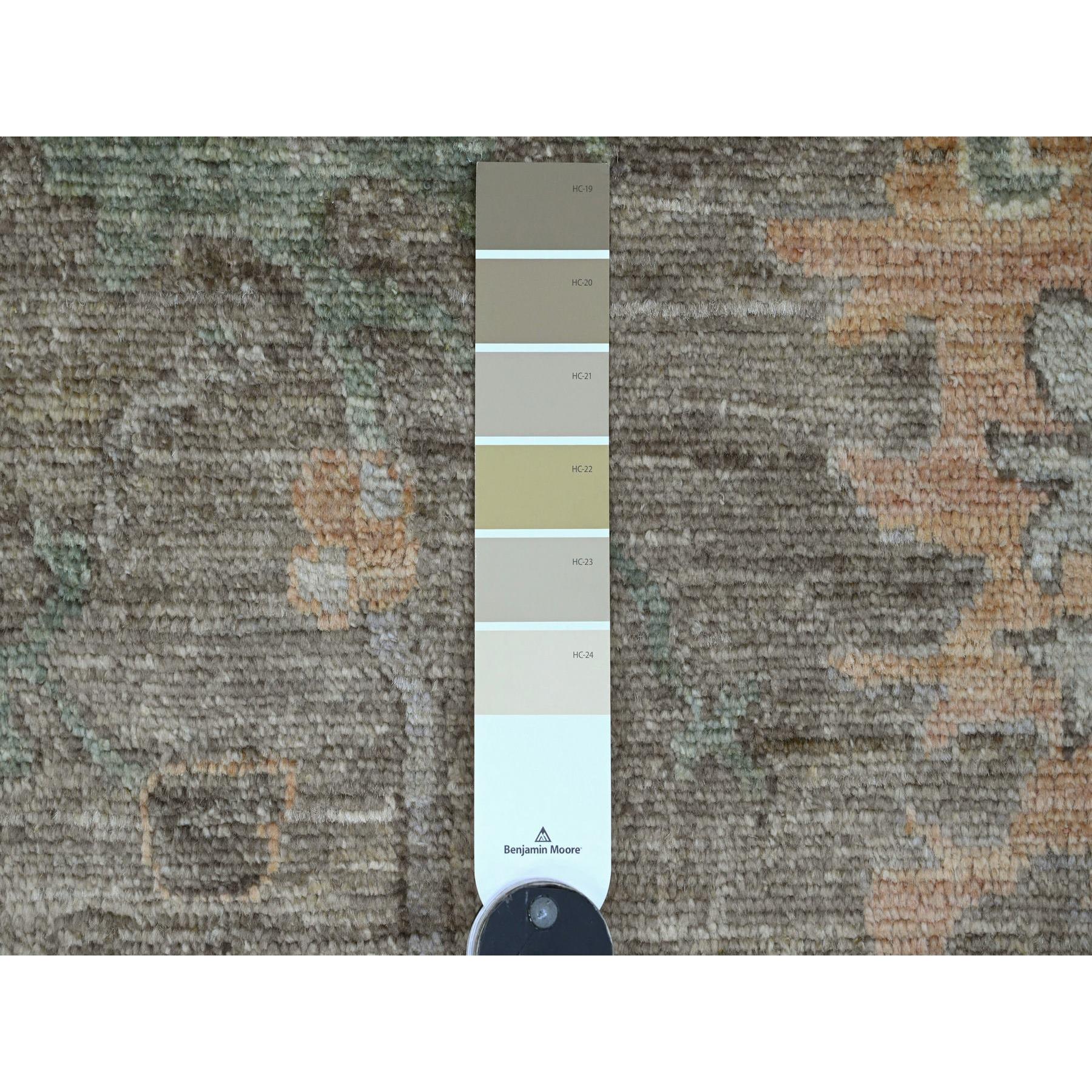 7'7"x9'6" Mocha Brown, Hand Knotted, Afghan Angora Oushak with All Over Leaf Design, Vegetable Dyes, 100% Wool, Oriental Rug Sh20562