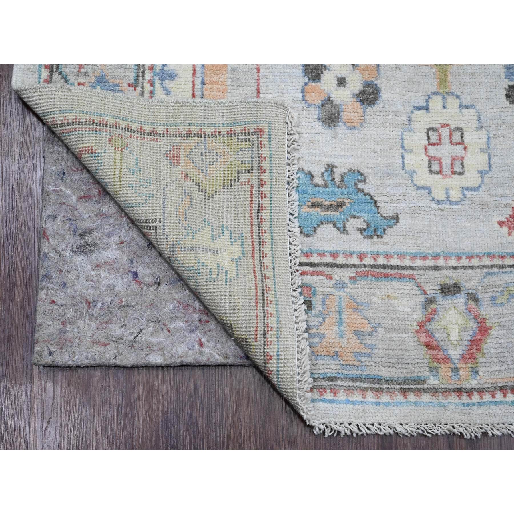 4'1"x11'7" Alabaster White, Hand Knotted, Afghan Angora Oushak with Floral Pattern, Natural Dyes, 100% Wool, Wide Runner, Oriental Rug Sh20563