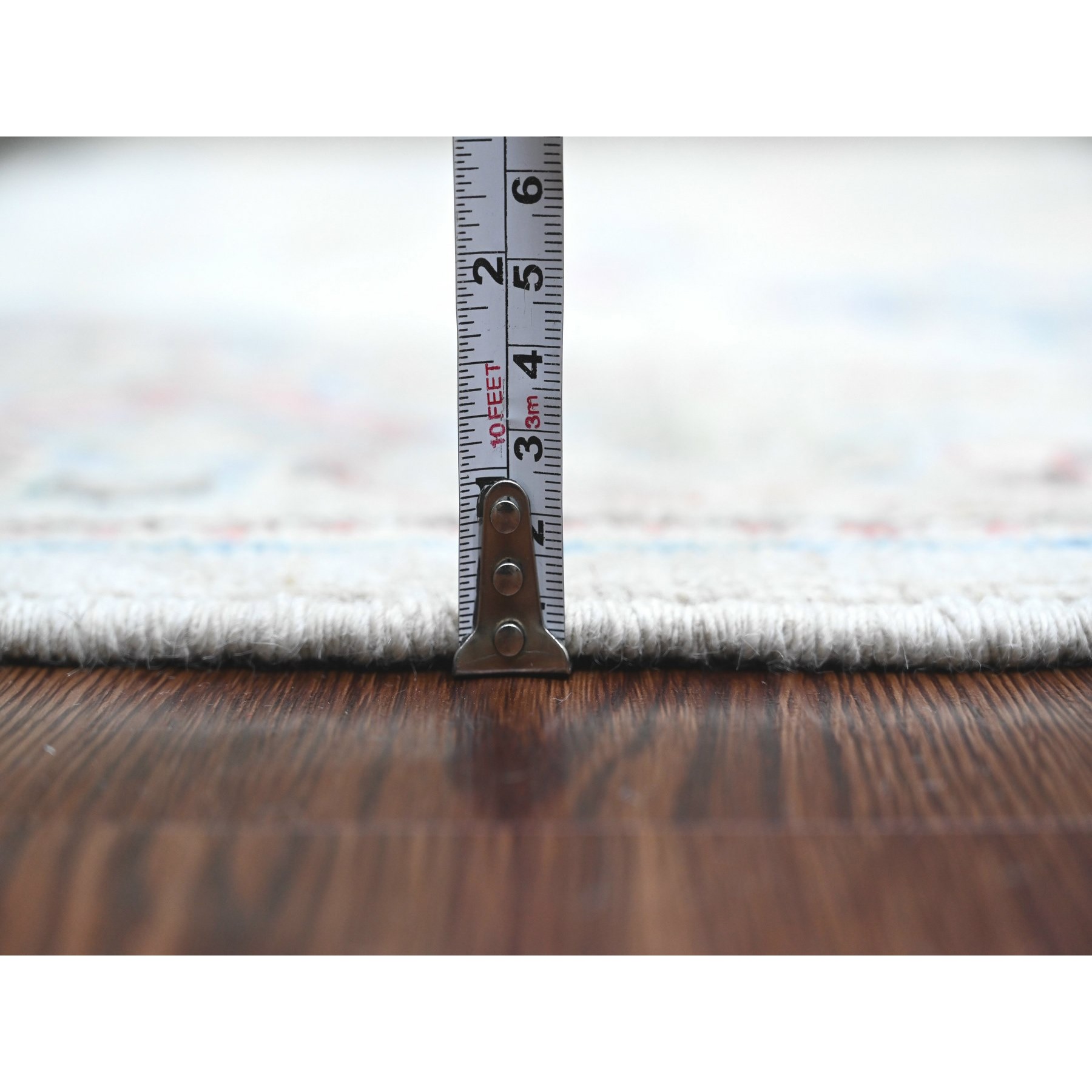 4'1"x11'7" Alabaster White, Hand Knotted, Afghan Angora Oushak with Floral Pattern, Natural Dyes, 100% Wool, Wide Runner, Oriental Rug Sh20563