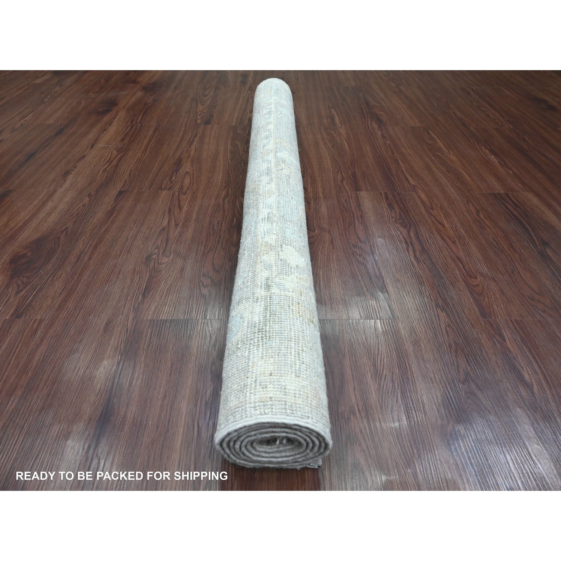 4'1"x5'10" Fossil Gray, Hand Knotted, Afghan Angora Oushak with All Over Design, Vegetable Dyes, 100% Wool, Oriental Rug Sh20567