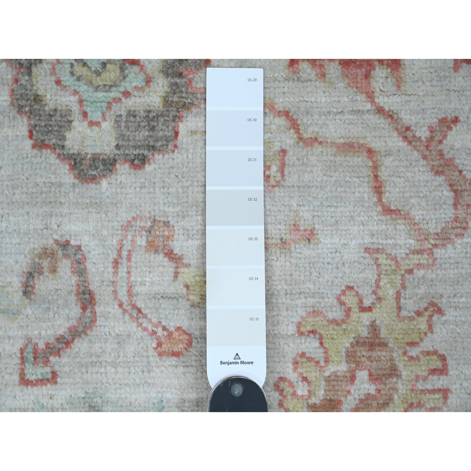 3'10"x5'10" Pearl White, Afghan Angora Oushak with Colorful Leaf Design, Hand Knotted, Veggie Dyes, 100% Wool, Oriental Rug Sh20568