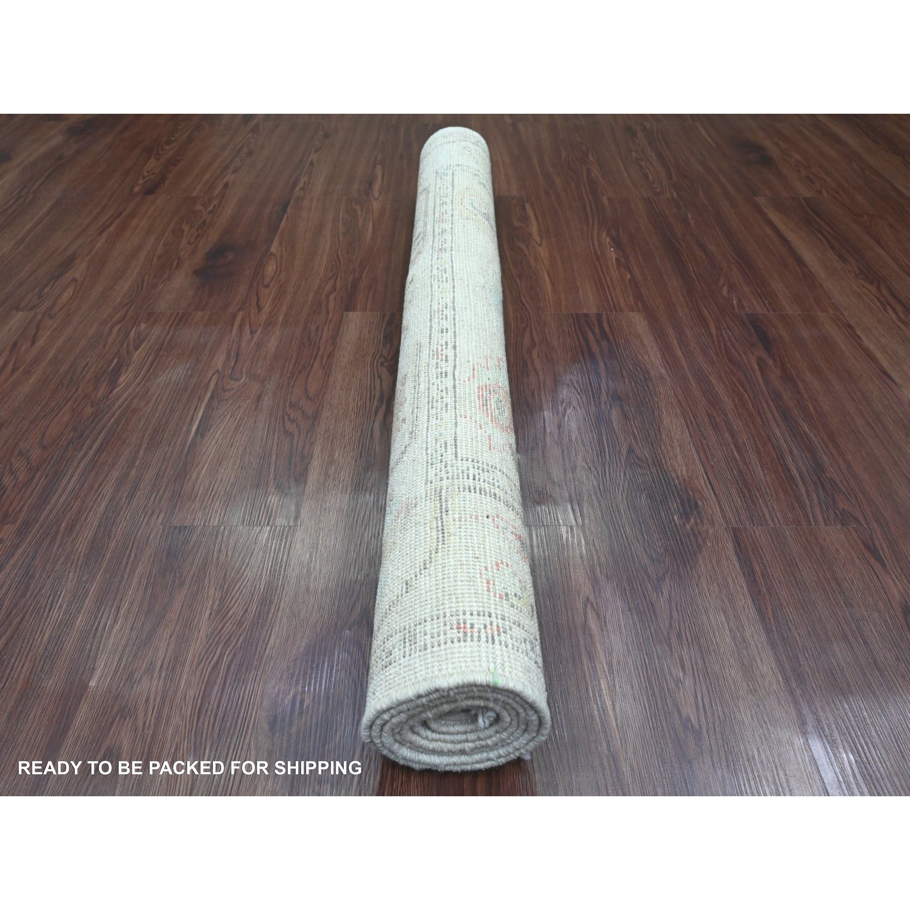 3'10"x5'10" Pearl White, Afghan Angora Oushak with Colorful Leaf Design, Hand Knotted, Veggie Dyes, 100% Wool, Oriental Rug Sh20568