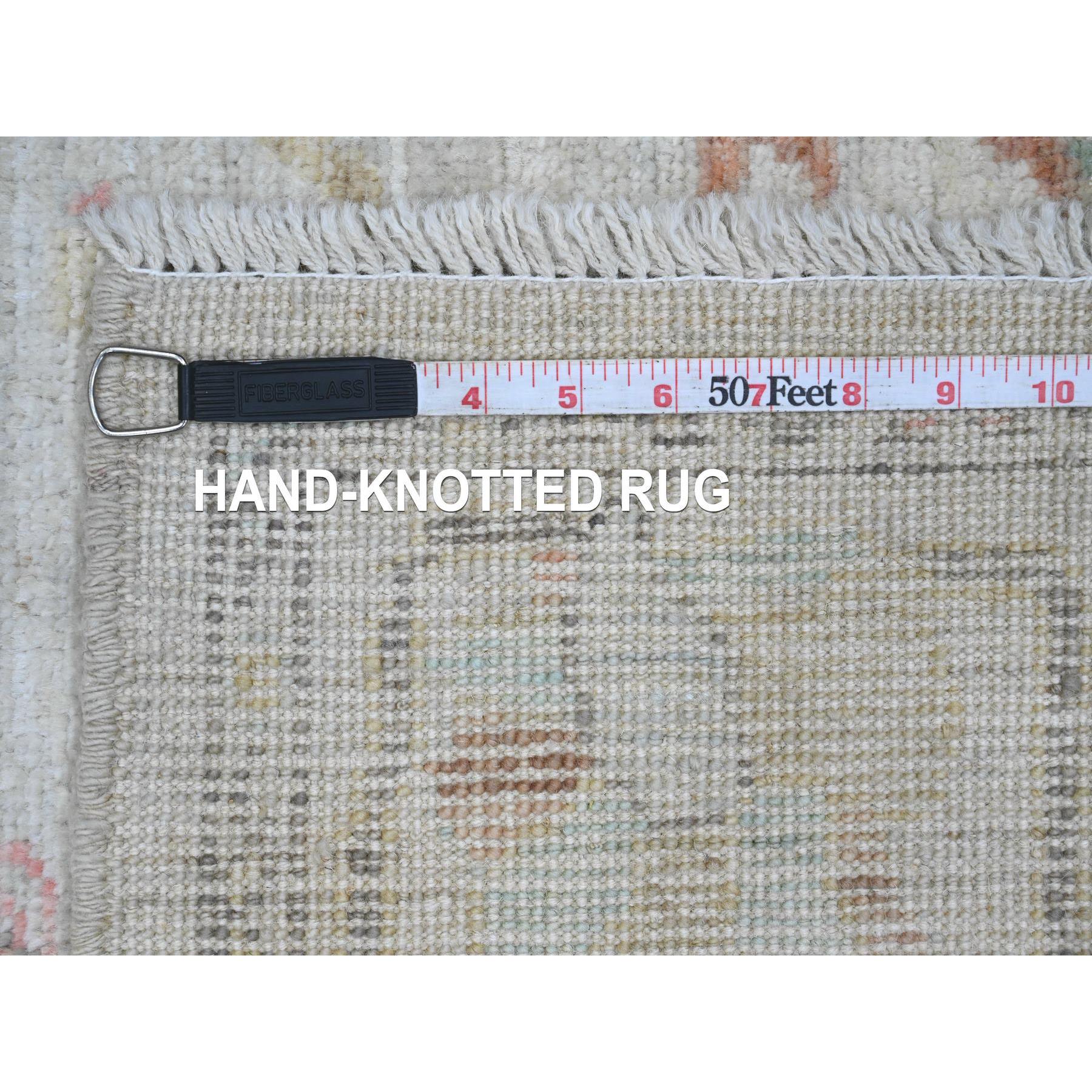 3'10"x5'10" Pearl White, Afghan Angora Oushak with Colorful Leaf Design, Hand Knotted, Veggie Dyes, 100% Wool, Oriental Rug Sh20568