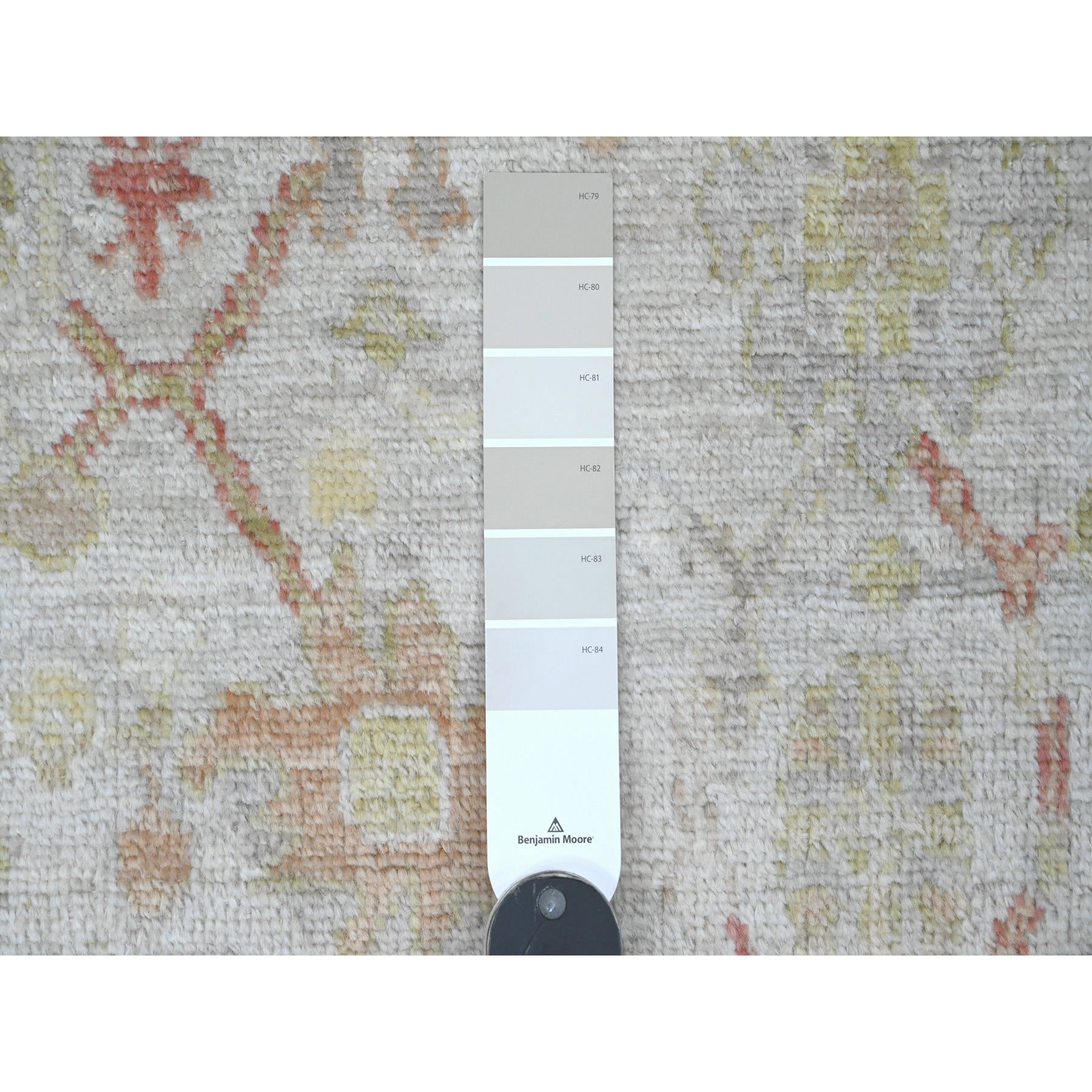 4'x11'9" Oyster White, Hand Knotted, Afghan Angora Oushak with All Over Leaf Design, Vegetable Dyes, 100% Wool, Wide Runner, Oriental Rug Sh20571