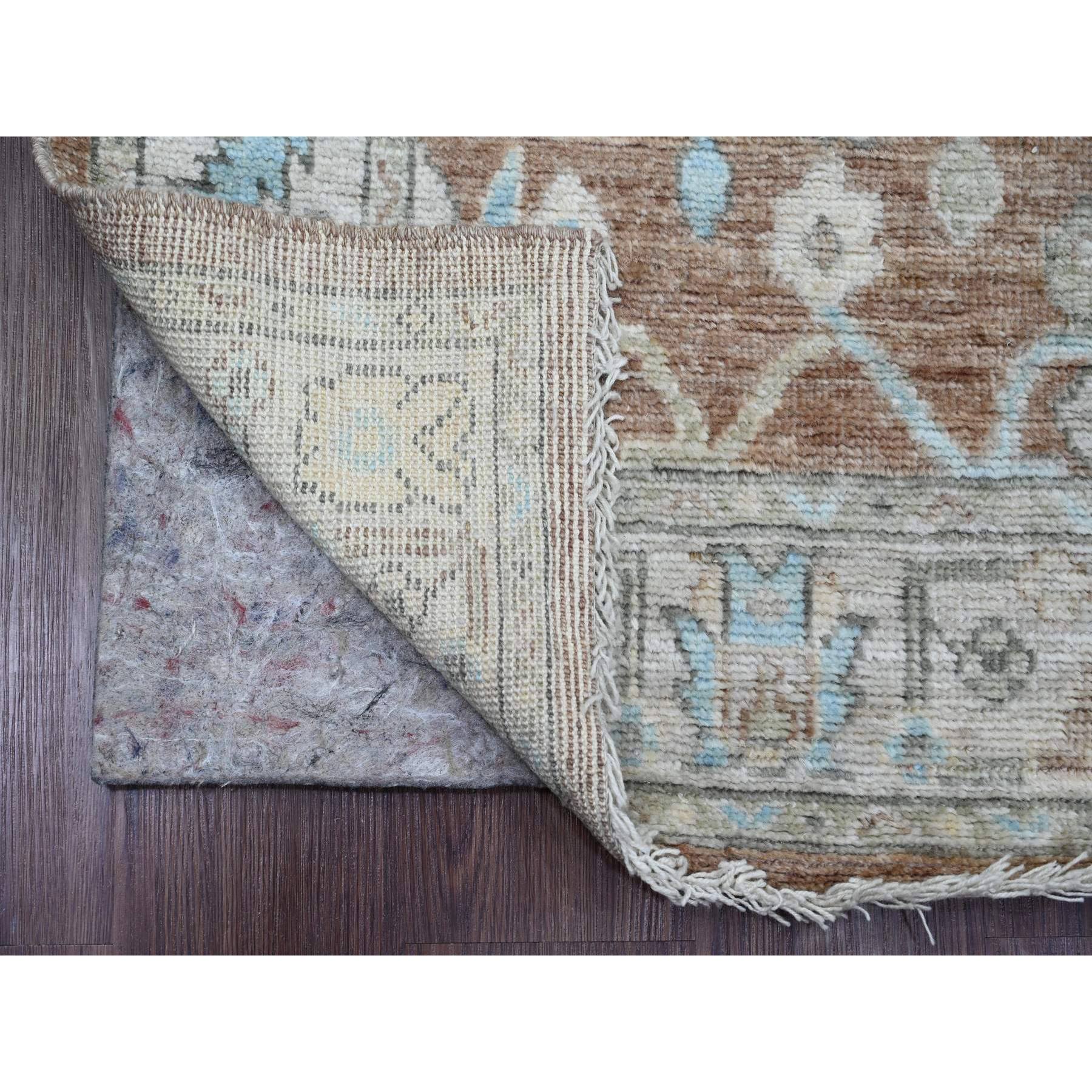 2'10"x5'10" Cedar Brown, Afghan Angora Oushak with Leaf Design, Hand Knotted, Veggie Dyes, 100% Wool, Short Runner, Oriental Rug Sh20572