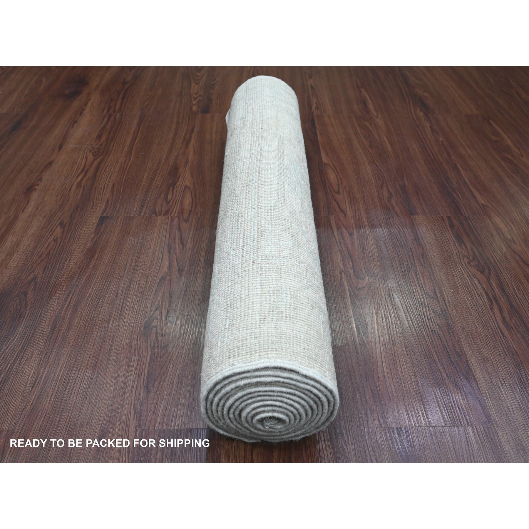 2'8"x9'8" Cascading White, Hand Knotted, Afghan Angora Oushak with Large Leaf Design, Veggie Dyes, Pure Wool, Runner, Oriental Rug Sh20577