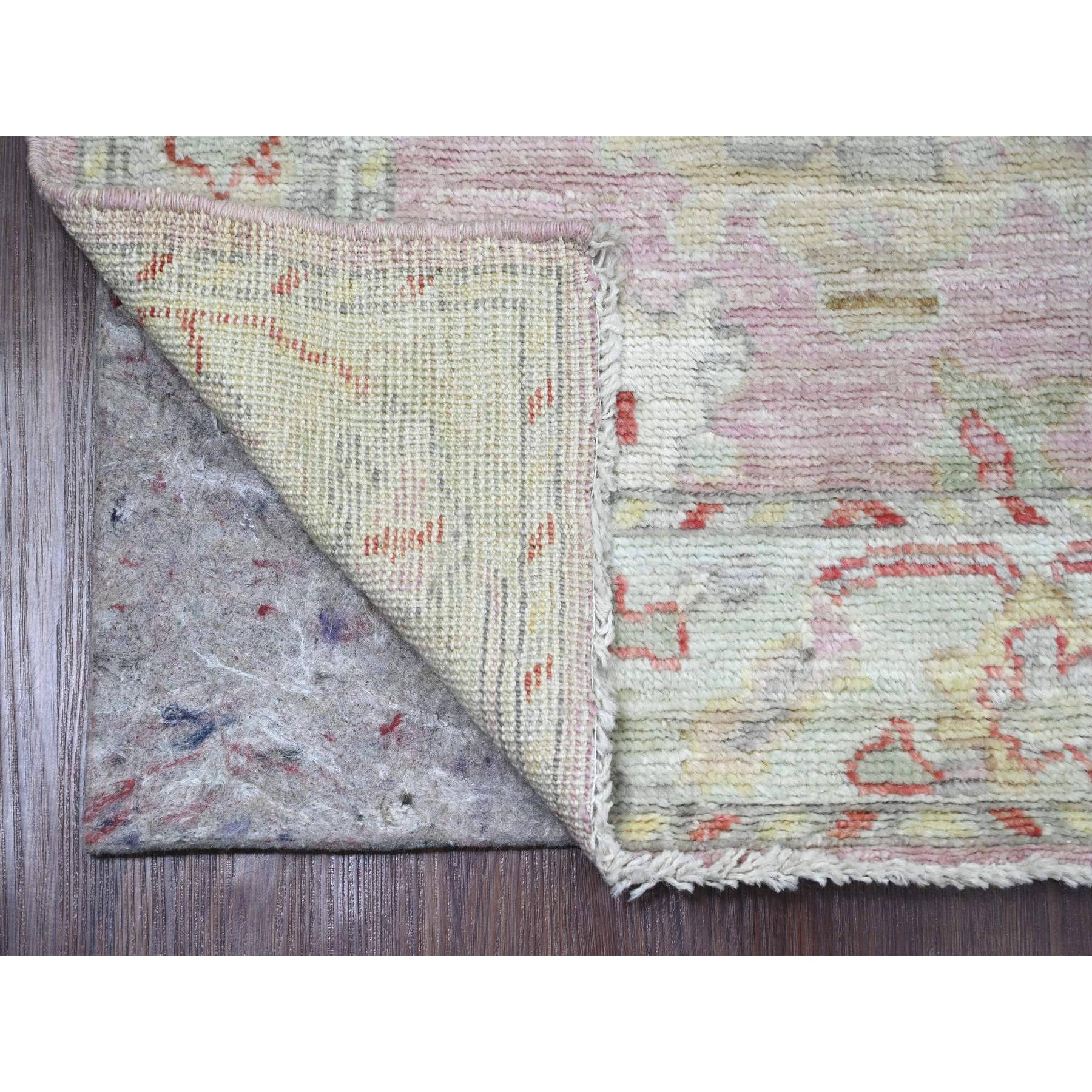 2'9"x11'4" Blush Pink, Afghan Angora Oushak with All Over Leaf Pattern, Hand Knotted, Vegetable Dyes, 100% Wool, Runner, Oriental Rug Sh20578