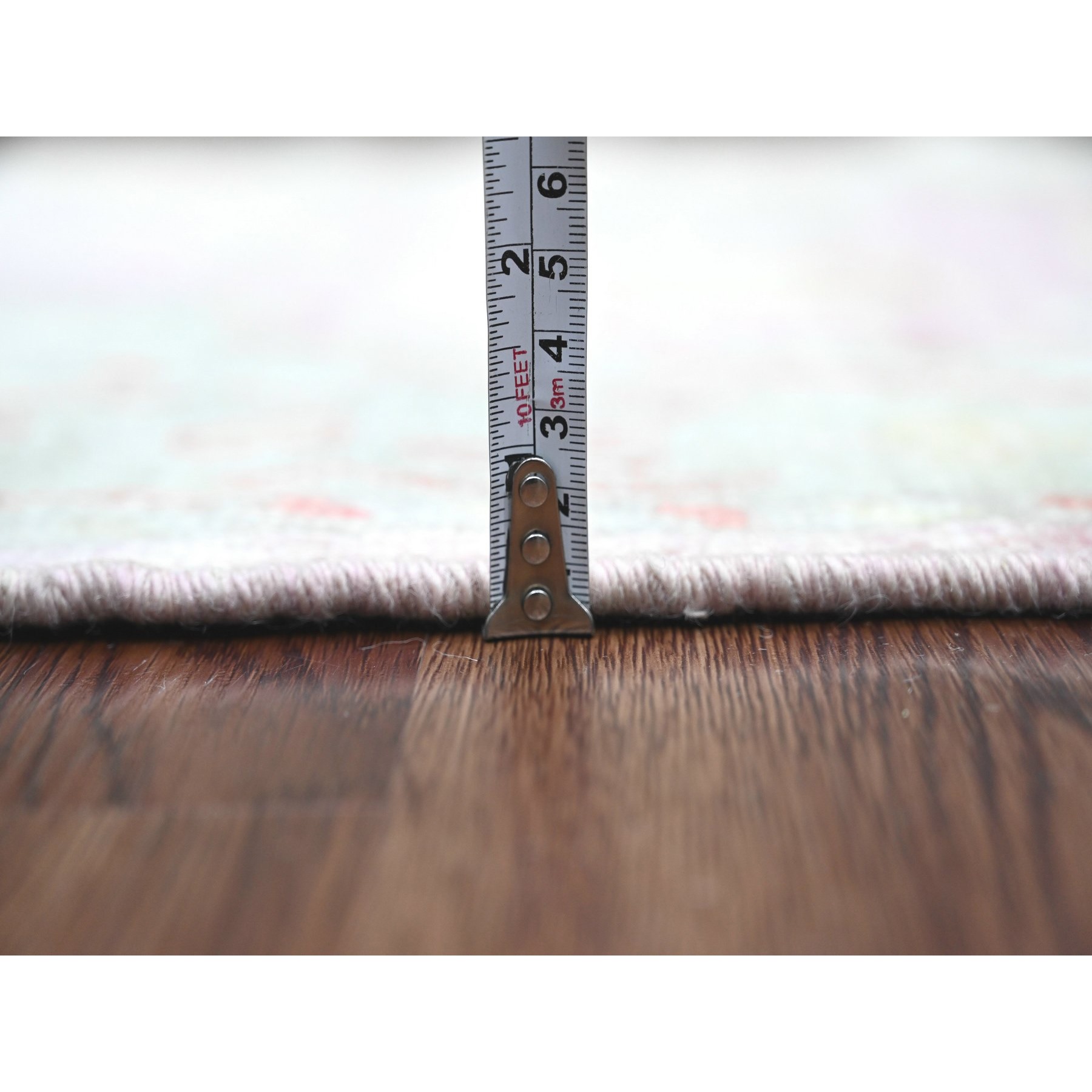 2'9"x11'4" Blush Pink, Afghan Angora Oushak with All Over Leaf Pattern, Hand Knotted, Vegetable Dyes, 100% Wool, Runner, Oriental Rug Sh20578