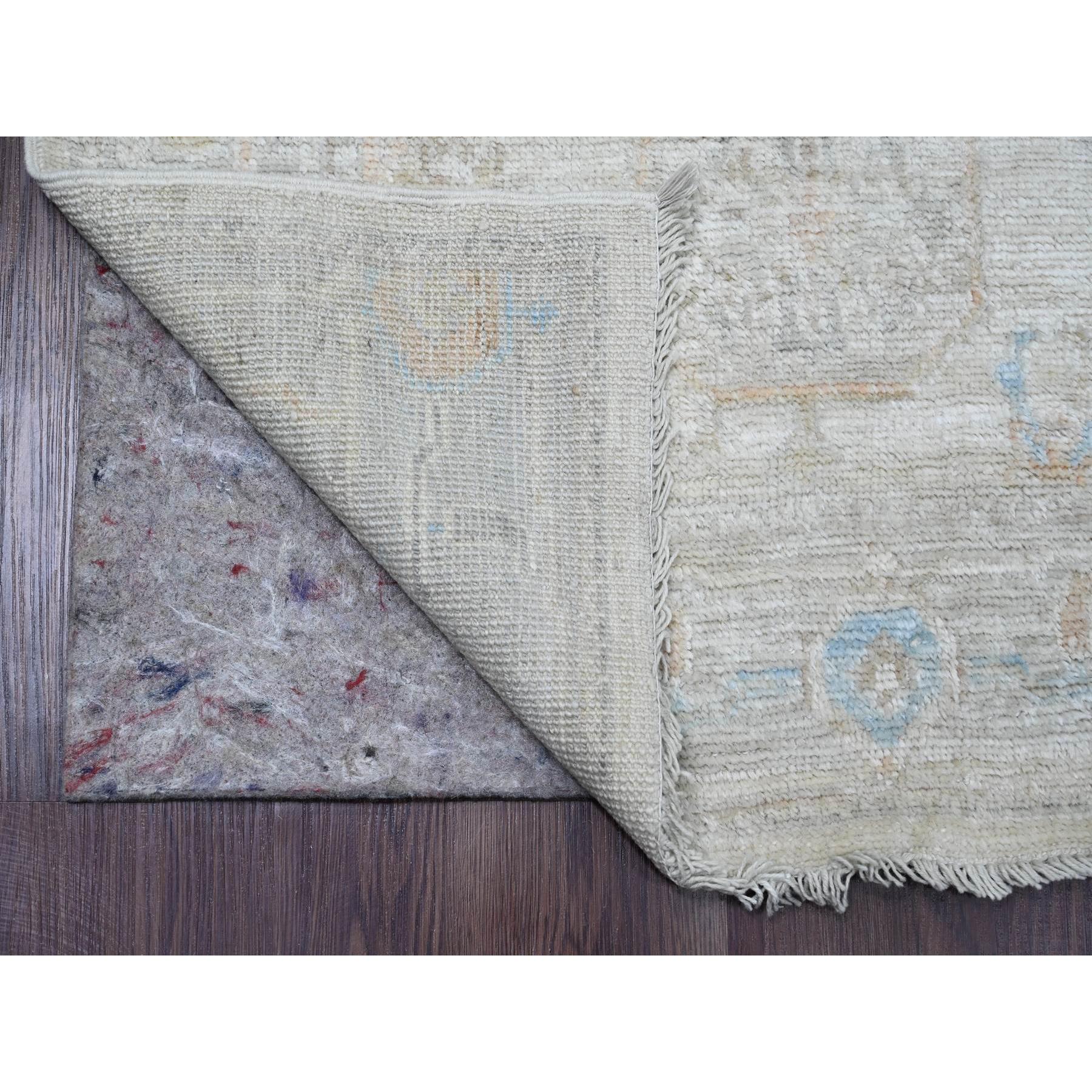 2'8"x12'4" Alabaster White, Hand Knotted, Afghan Angora Oushak with Large Leaf Design, Veggie Dyes, 100% Wool, Runner, Oriental Rug Sh20582