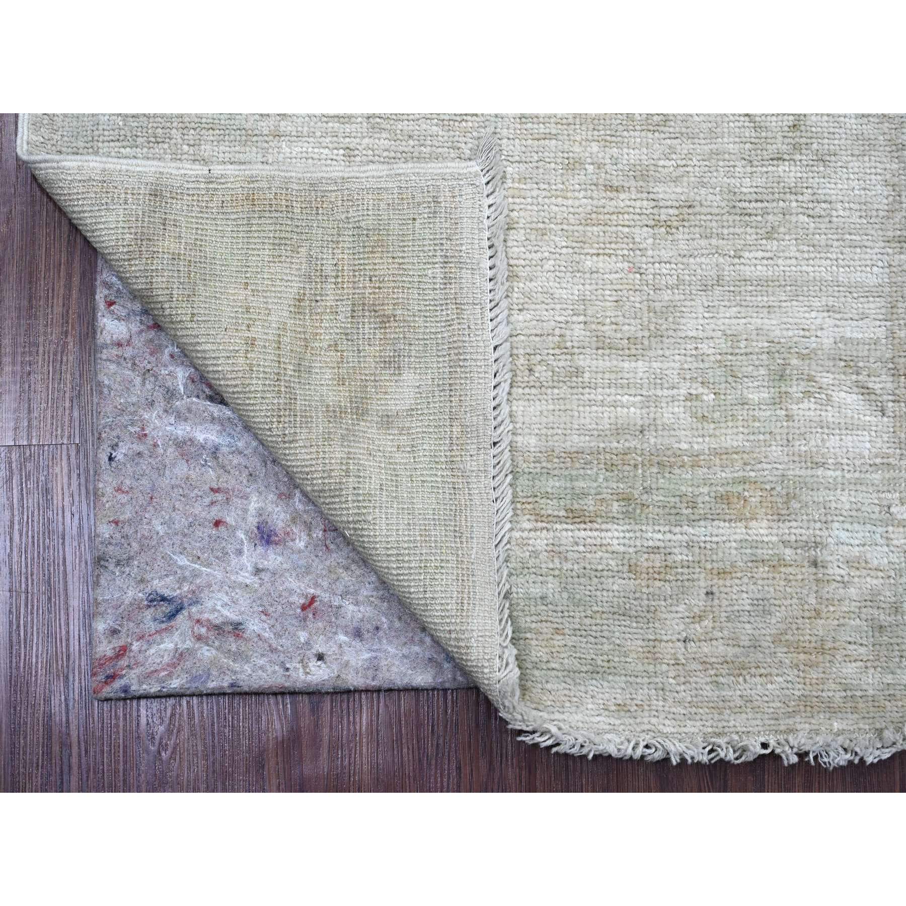 2'10"x11'5" Pearl White, Afghan Angora Oushak with Muted Colors Leaf Pattern, Vegetable Dyes, Hand Knotted, 100% Wool, Runner, Oriental Rug Sh20584