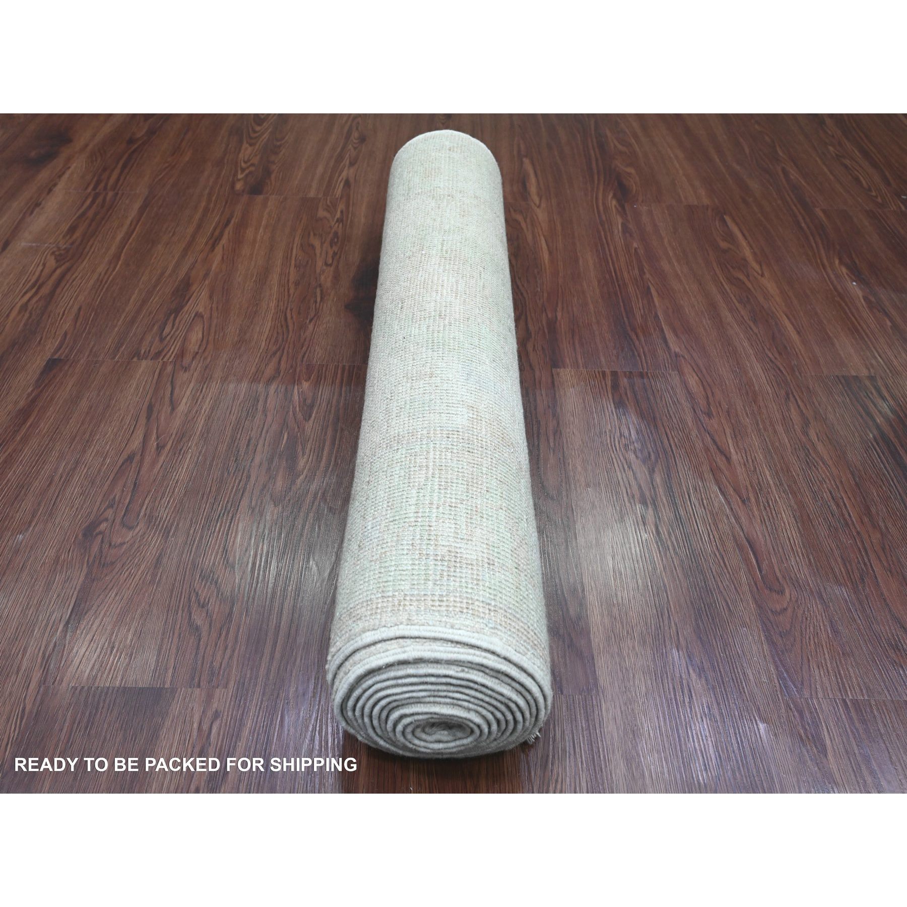 2'10"x11'5" Pearl White, Afghan Angora Oushak with Muted Colors Leaf Pattern, Vegetable Dyes, Hand Knotted, 100% Wool, Runner, Oriental Rug Sh20584
