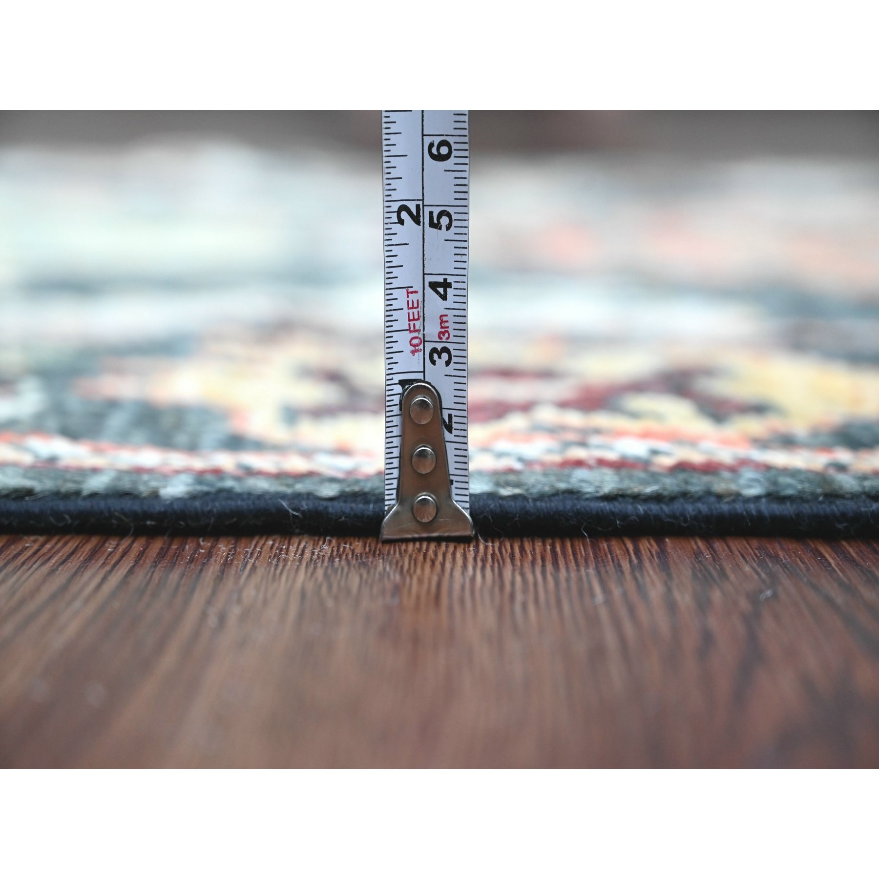 2'8"x9'10" Charcoal Black, Afghan Angora Oushak with Geometric Leaf Design, Hand Knotted, Natural Dyes, Pure Wool, Runner, Oriental Rug Sh20585