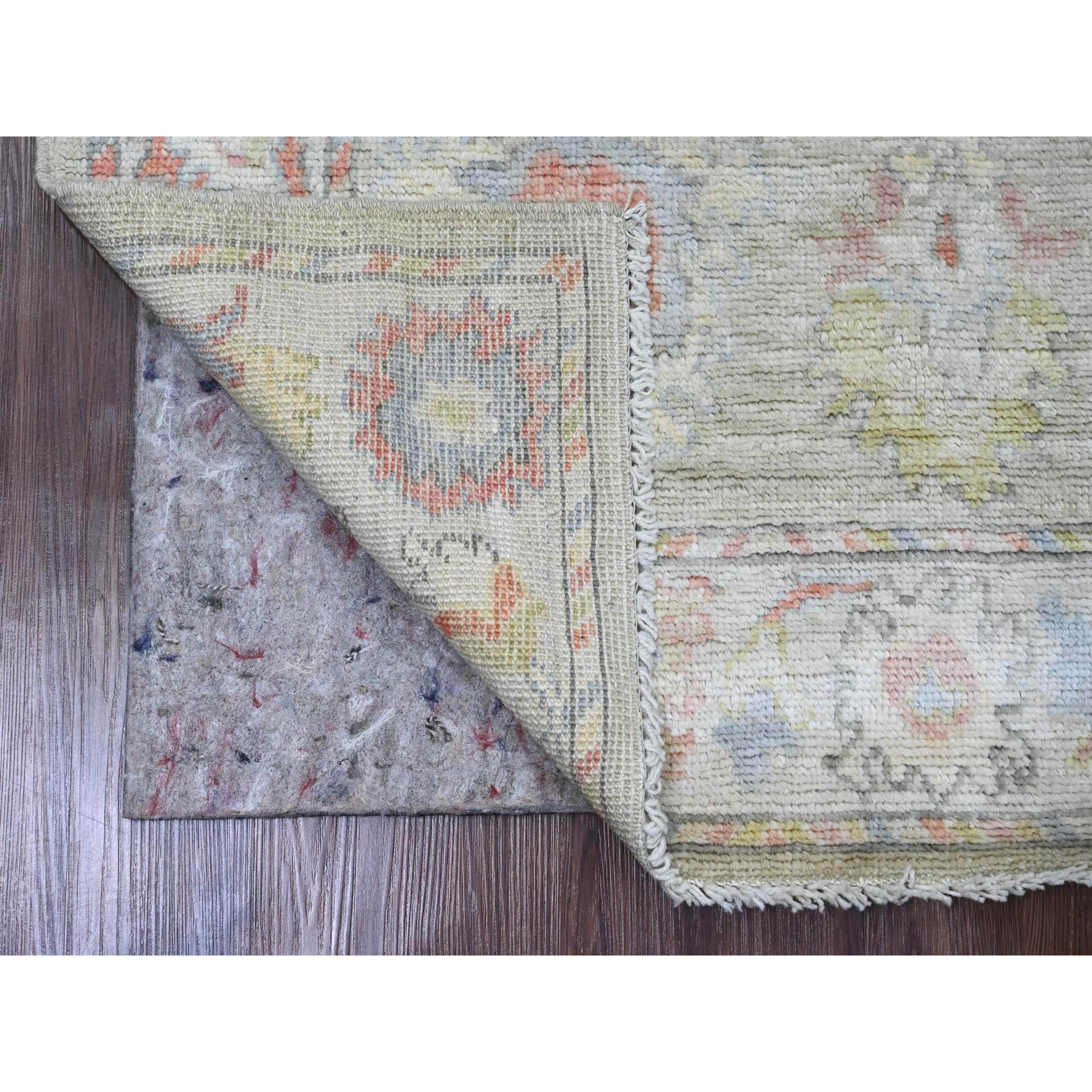 2'10"x9'8" Laurel Green, Hand Knotted, Afghan Angora Oushak with Colorful Leaf Design, Vegetable Dyes, 100% Wool, Runner, Oriental Rug Sh20586