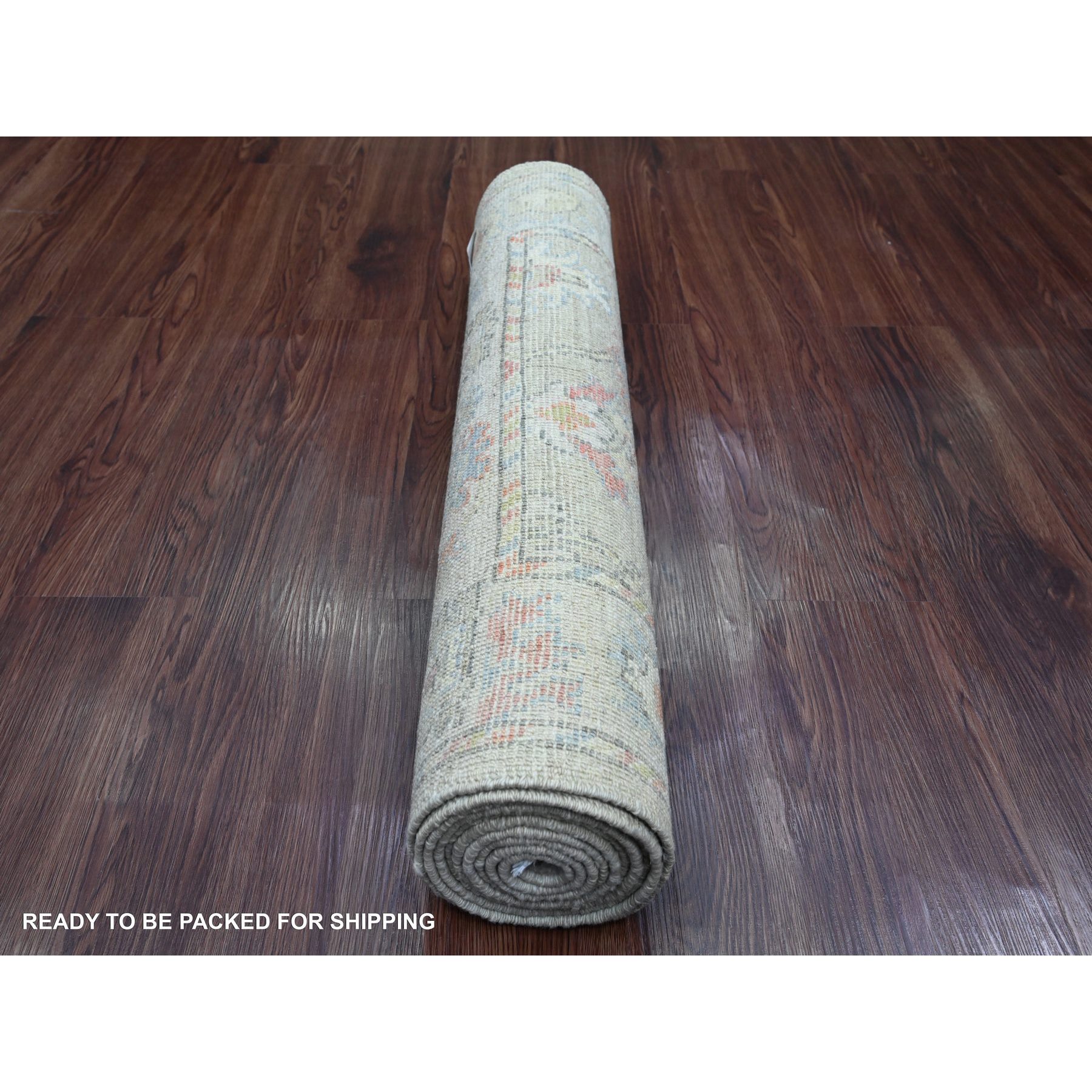 2'10"x9'8" Laurel Green, Hand Knotted, Afghan Angora Oushak with Colorful Leaf Design, Vegetable Dyes, 100% Wool, Runner, Oriental Rug Sh20586