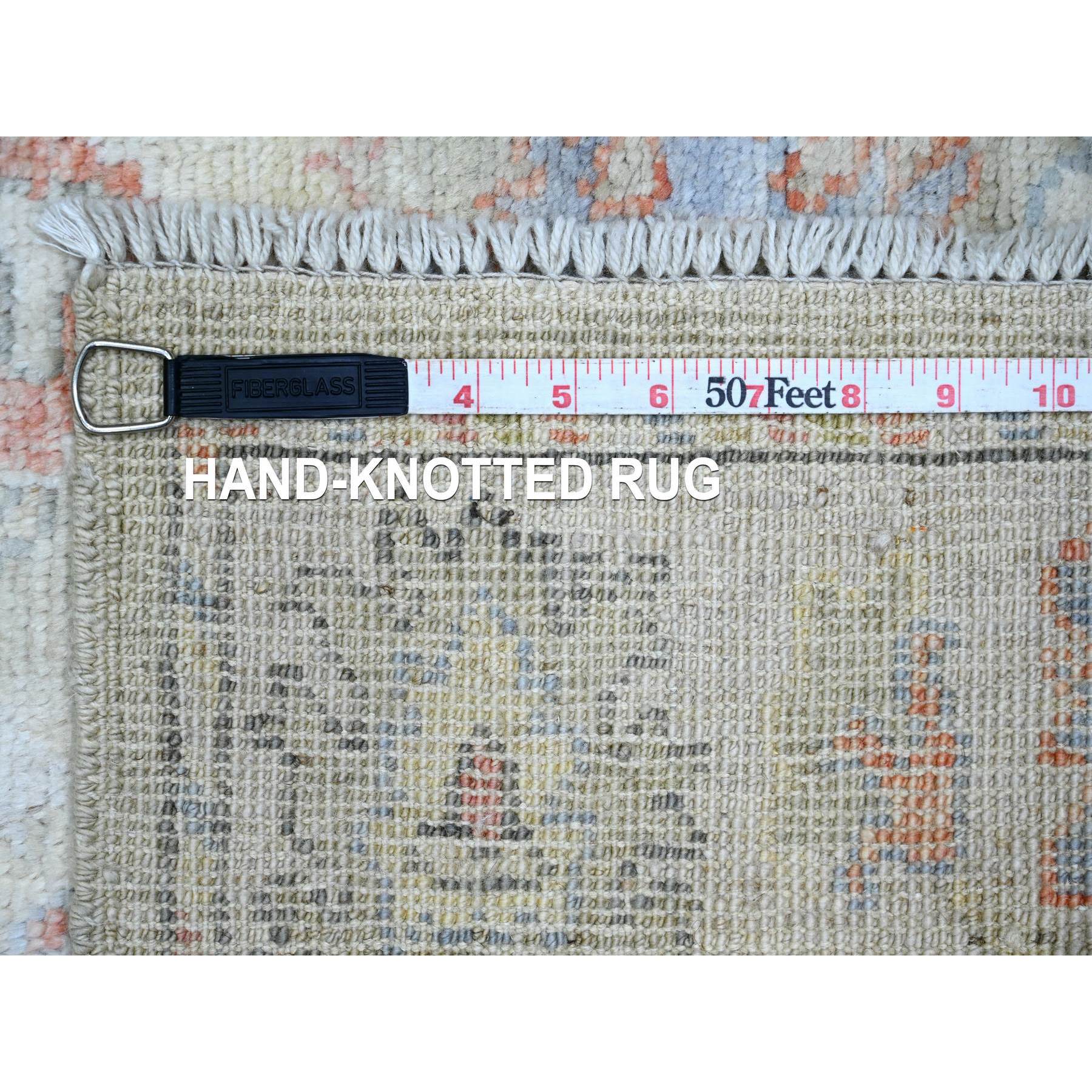 2'10"x9'8" Laurel Green, Hand Knotted, Afghan Angora Oushak with Colorful Leaf Design, Vegetable Dyes, 100% Wool, Runner, Oriental Rug Sh20586